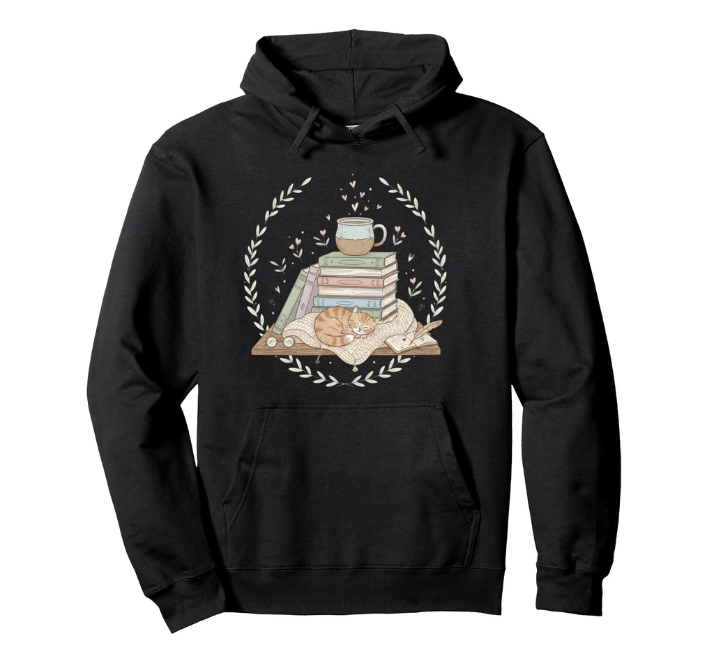 Sleeping Cat Books And Coffee Hoodie - Casual Everyday Wear for Adults - T-Shirt, Sweatshirt, Hoodie