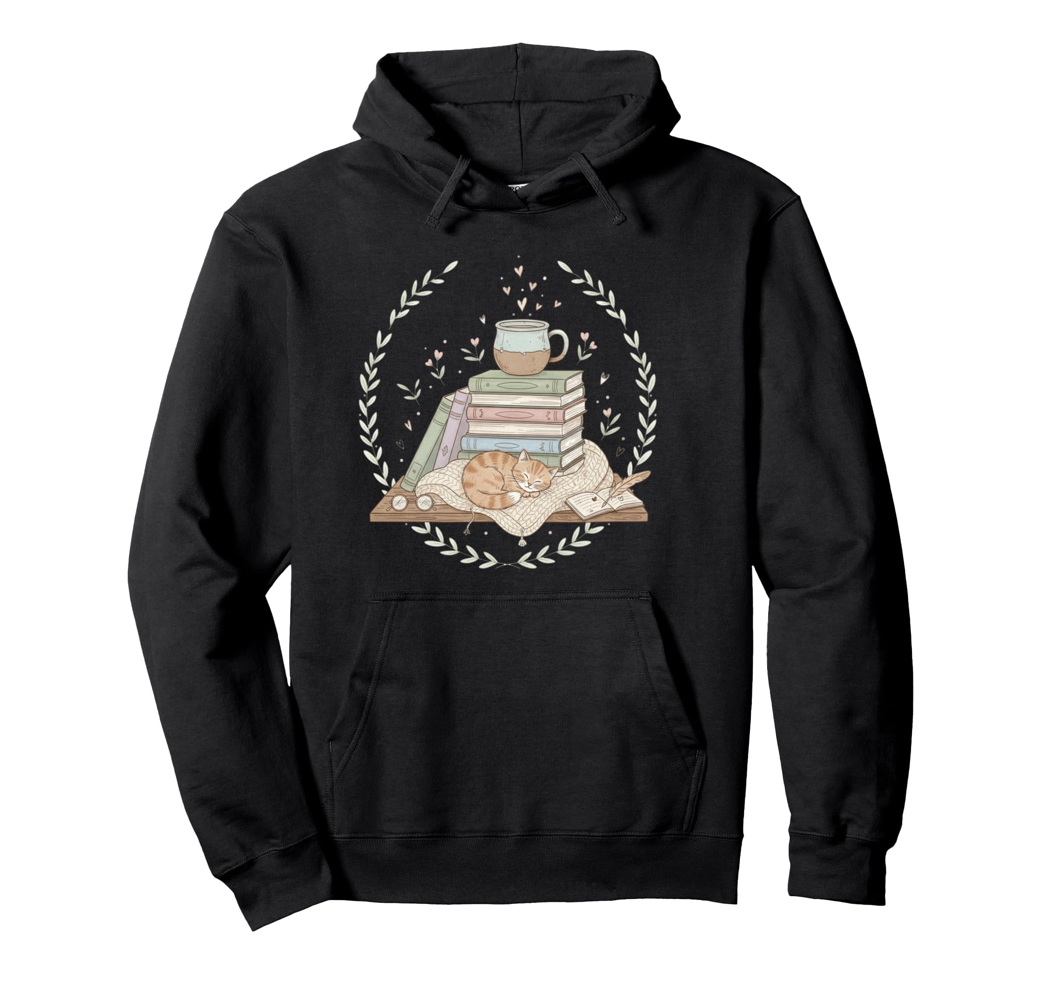 Sleeping Cat Books And Coffee Hoodie - Casual Everyday Wear for Adults - T-Shirt, Sweatshirt, Hoodie