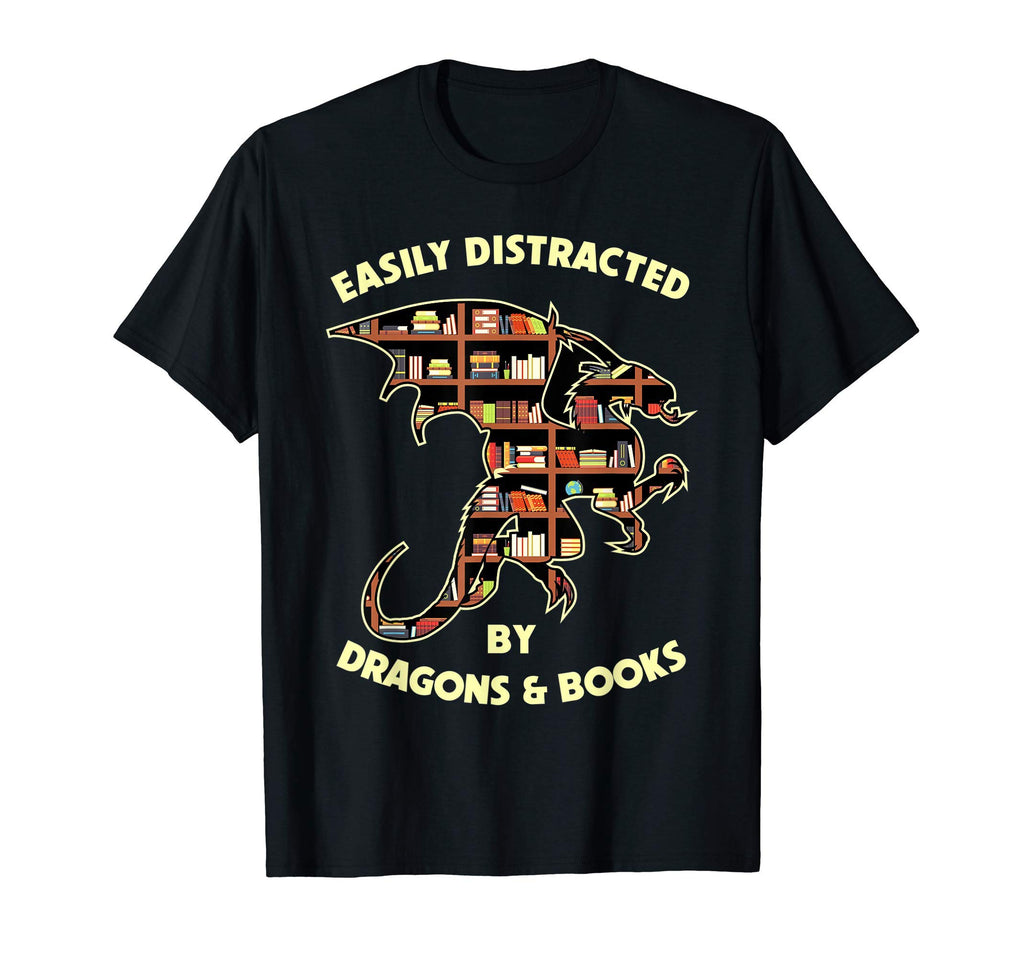 Easily Distracted Dragon And Books Funny T-Shirt - Novelty Apparel Unisex - T-Shirt, Sweatshirt, Hoodie