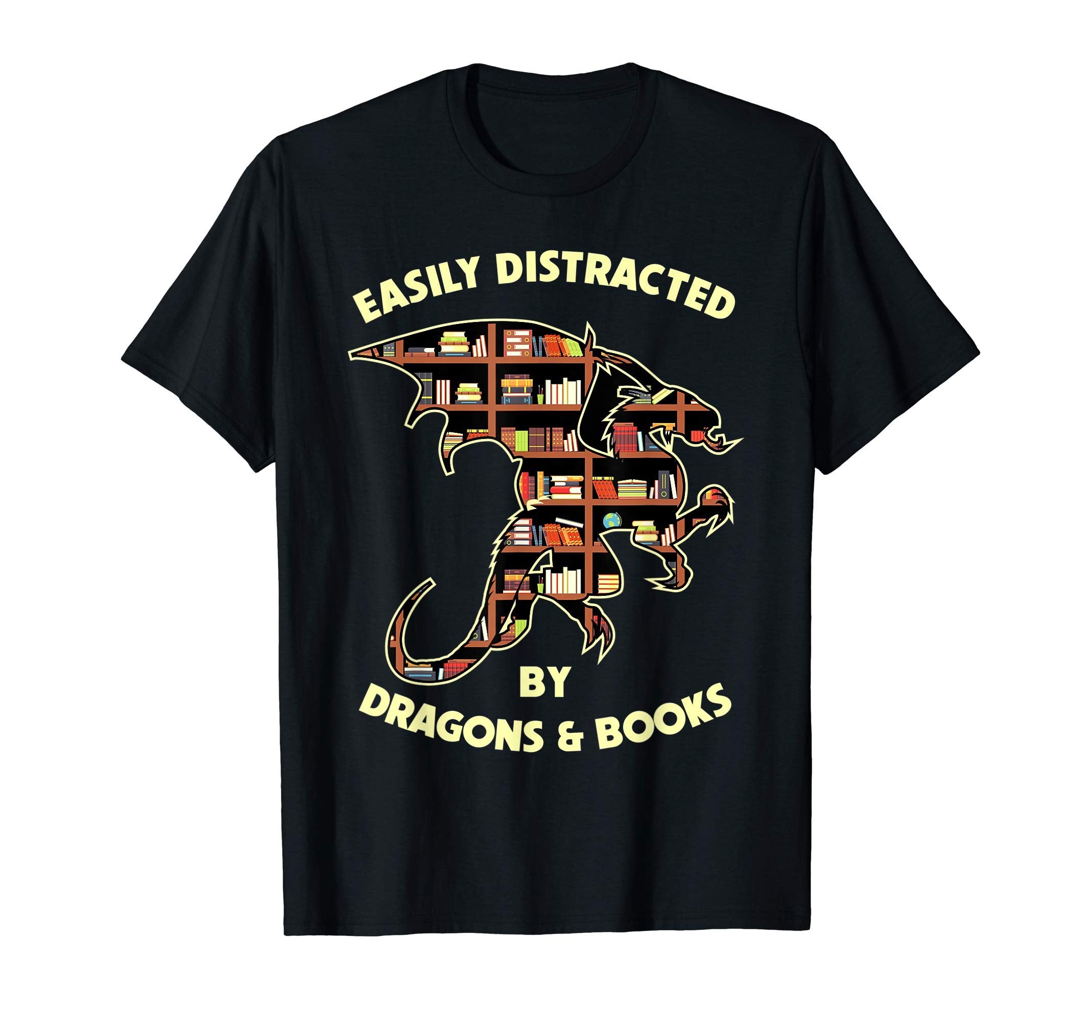 Easily Distracted Dragon And Books Funny T-Shirt - Novelty Apparel Unisex - T-Shirt, Sweatshirt, Hoodie
