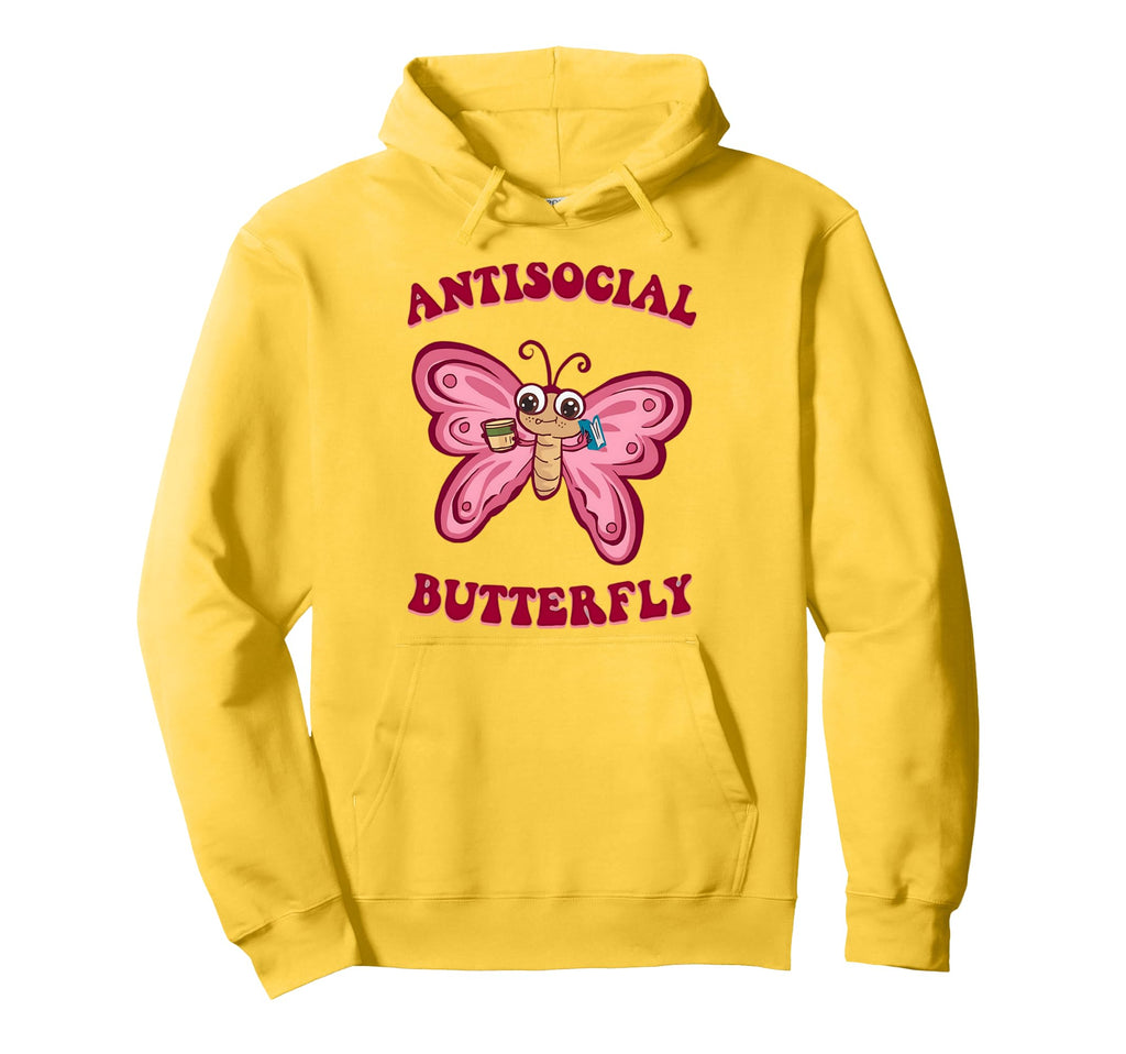 Groovy Anti Social Butterfly Ironic Funny Hoodie - Graphic Print Men Women - T-Shirt, Sweatshirt, Hoodie