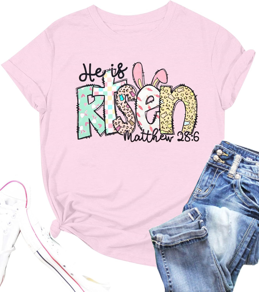 Happy Easter Shirts for Women Funny Bunny T Shirt Easter Egg Holiday Tops Rabbit Graphic Short Sleeve Tees - T-Shirt, Sweatshirt, Hoodie