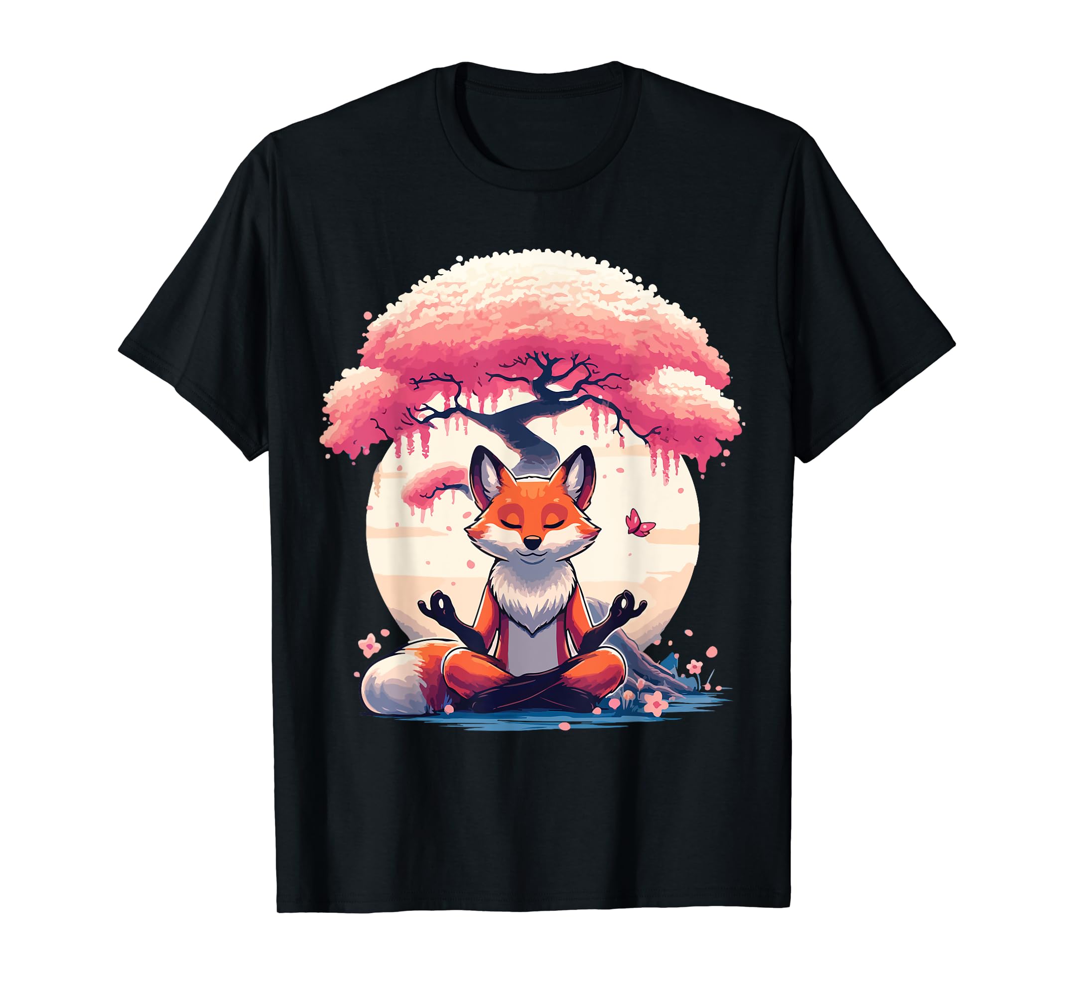 Peaceful Fox Meditation Under Cherry T-Shirt - Streetwear Style Men Women - T-Shirt, Sweatshirt, Hoodie