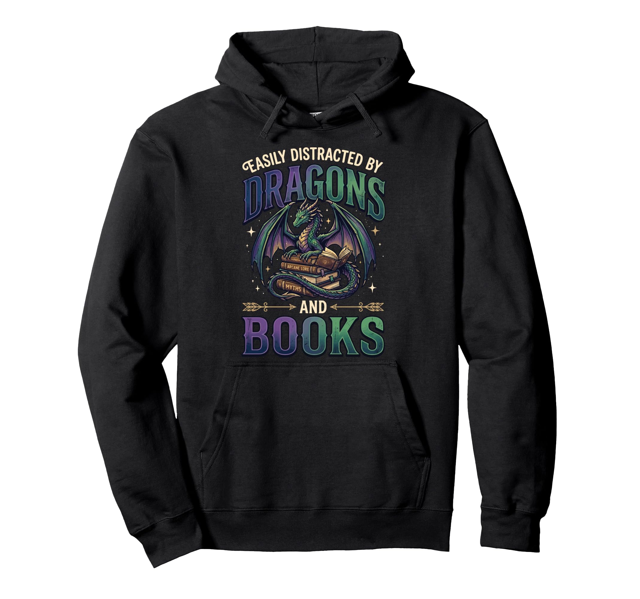 Easily Distracted Dragons And Books Hoodie - Novelty Apparel Men Women - T-Shirt, Sweatshirt, Hoodie