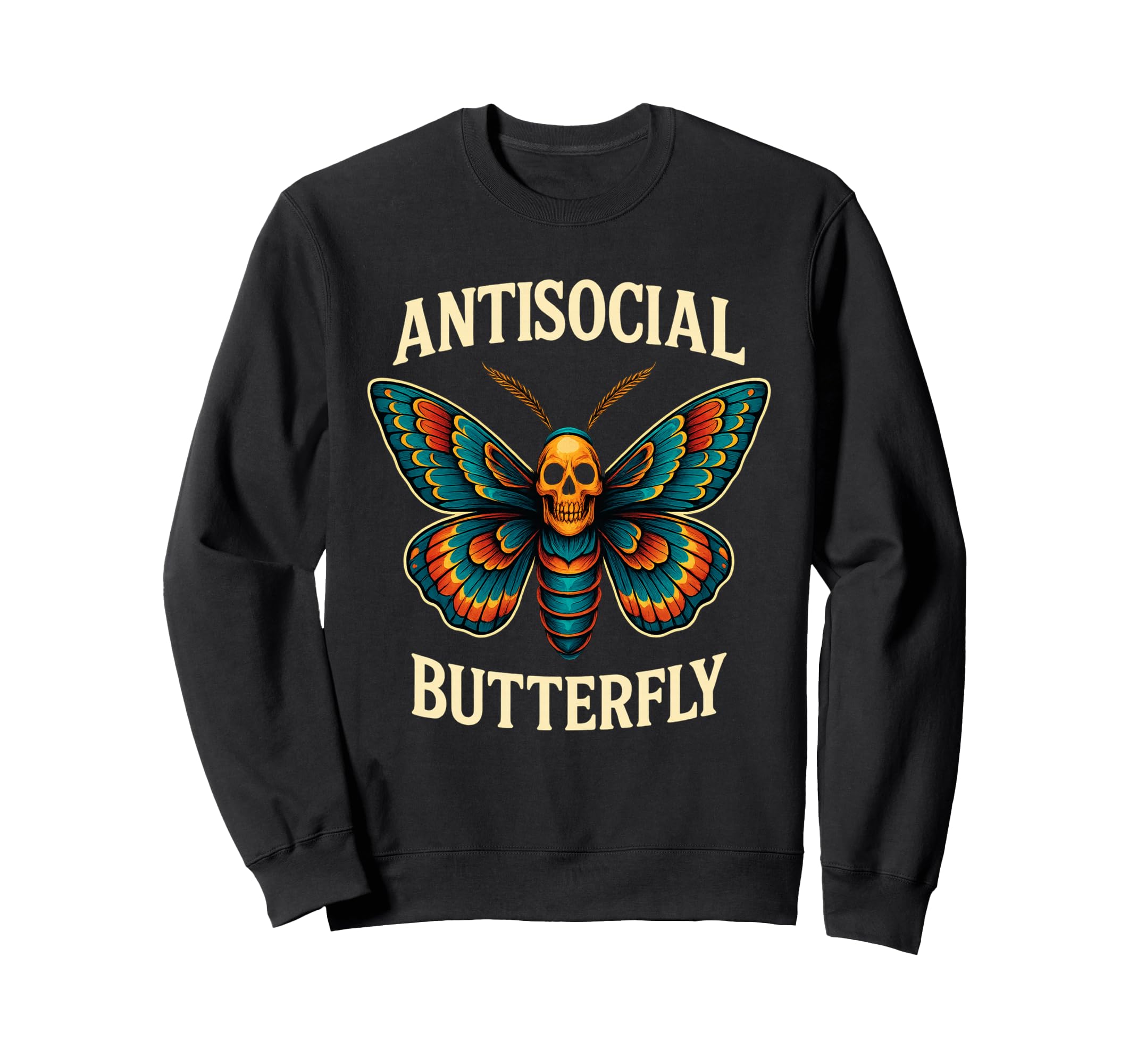 Antisocial Butterfly Skull Goth Moth Sweatshirt - Novelty Apparel Unisex - T-Shirt, Sweatshirt, Hoodie