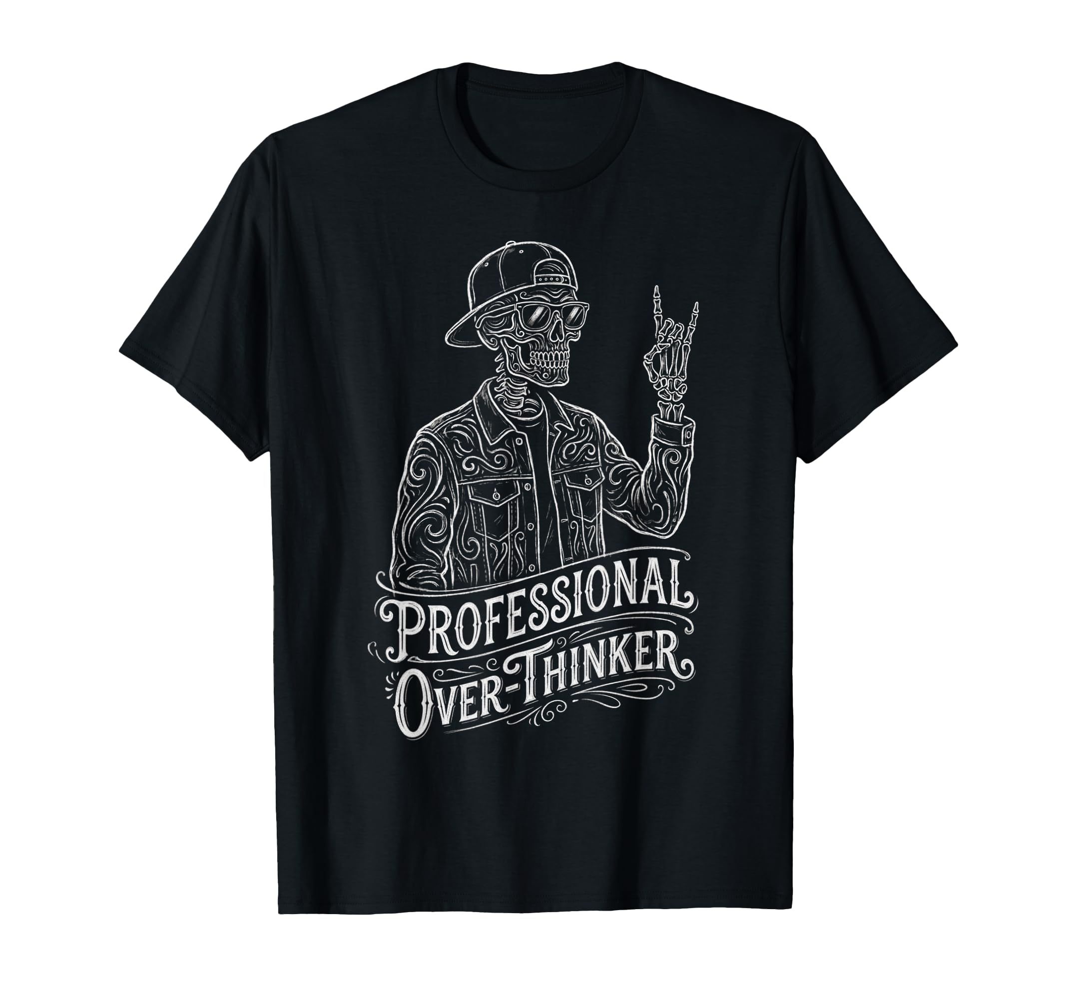 Professional Overthinker Skeleton Funny T-Shirt - Minimalist Print Unisex - T-Shirt, Sweatshirt, Hoodie