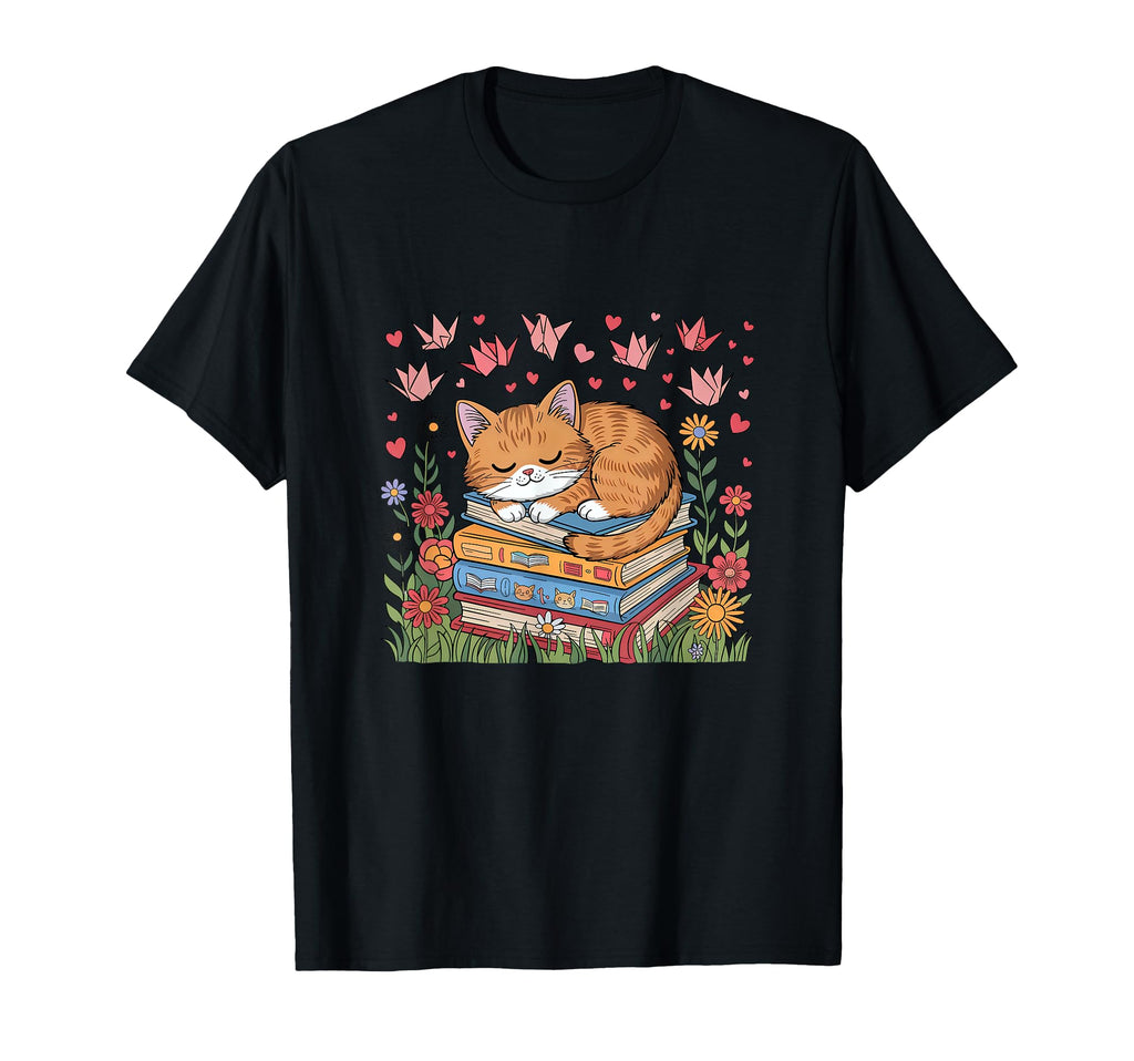 Cat Sleeps Books Pets Cats Reading Book T-Shirt - Trendy Graphic Unisex - T-Shirt, Sweatshirt, Hoodie