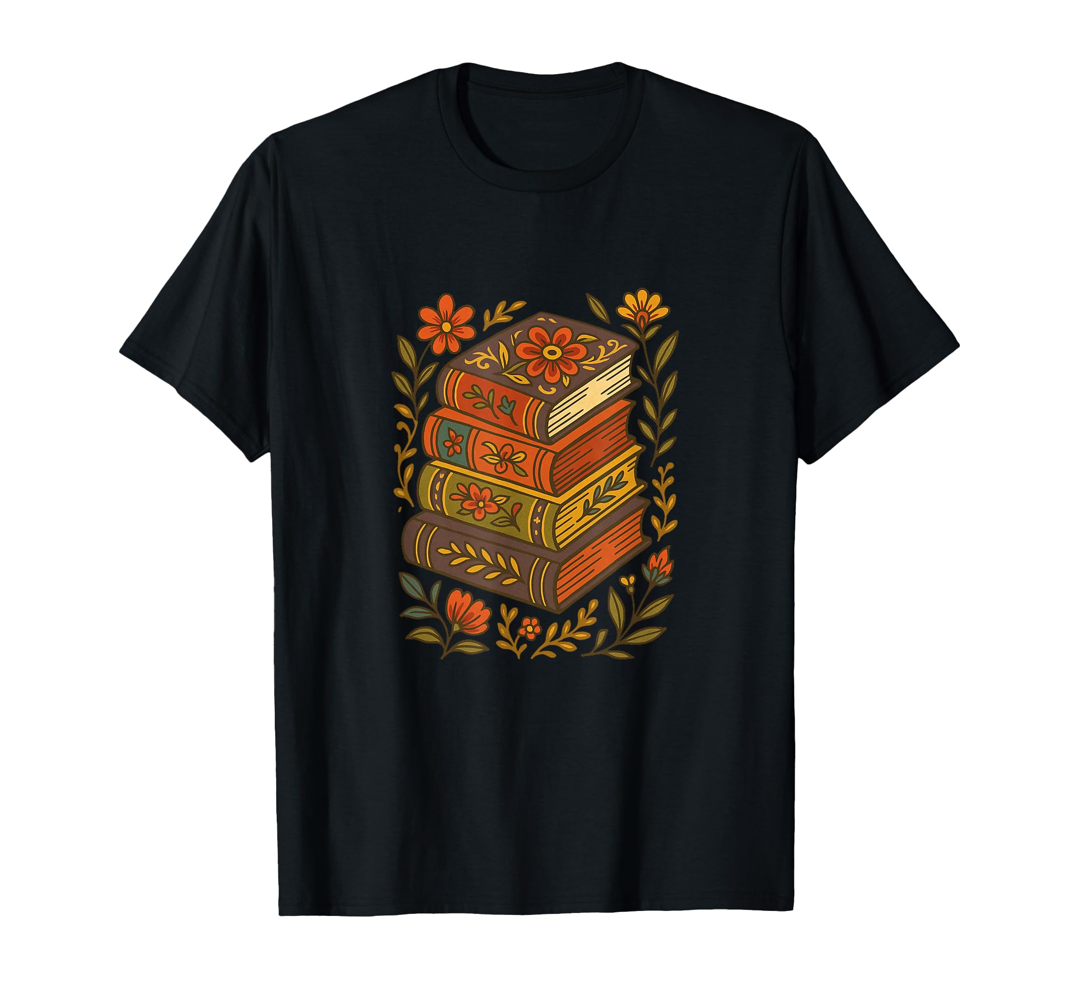 Floral Book Stack Autumn Reader Cozy T-Shirt - Unique Graphic for Adults - T-Shirt, Sweatshirt, Hoodie