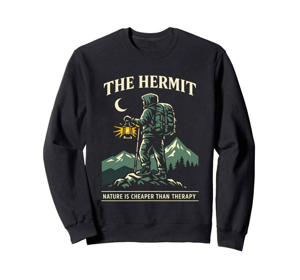 Hermit Tarot Hiker Lantern Mountain Sweatshirt - Streetwear Style Unisex - T-Shirt, Sweatshirt, Hoodie
