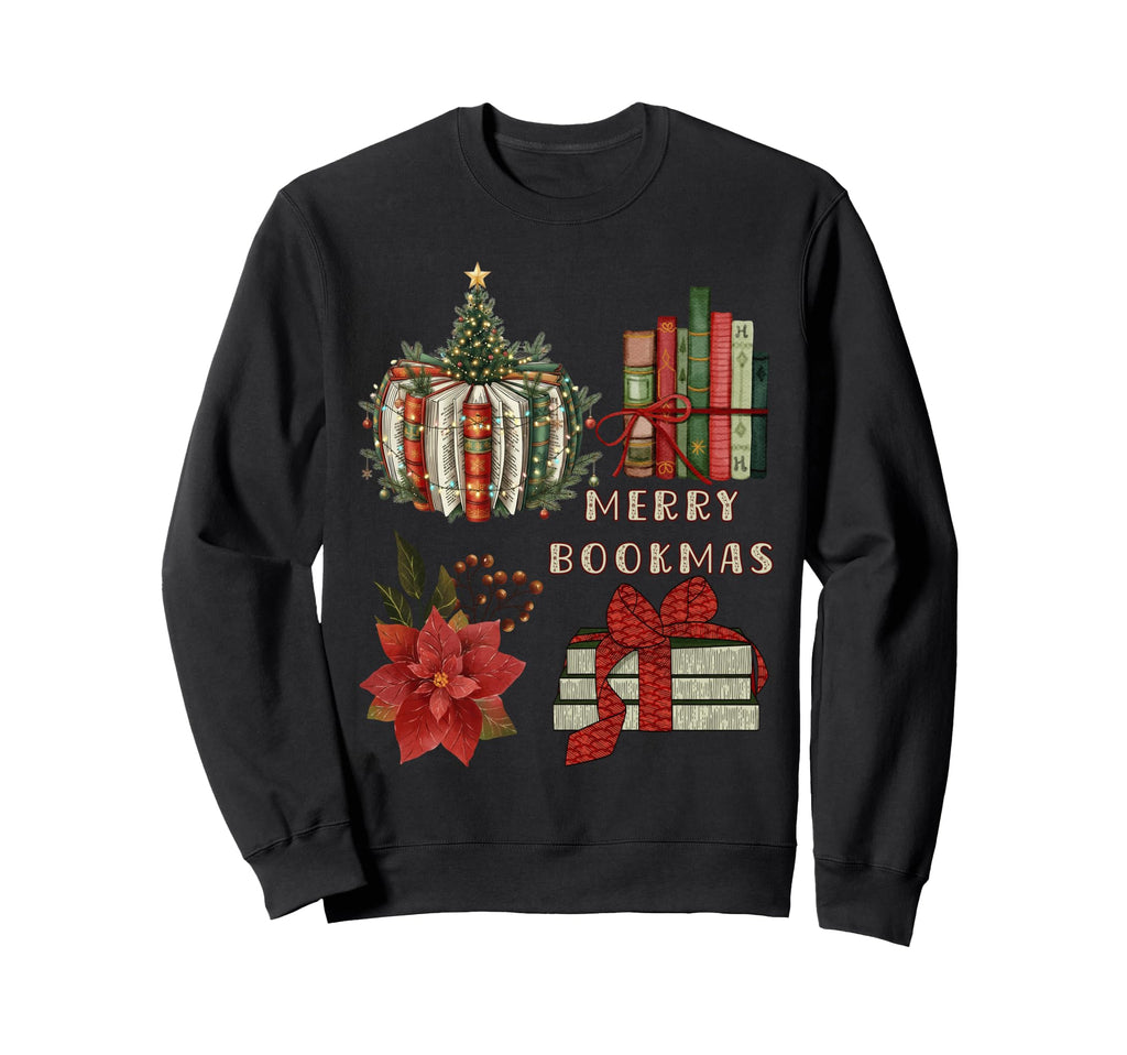 Merry Bookmas Book Lover Sweatshirt - Unique Graphic for Adults - T-Shirt, Sweatshirt, Hoodie
