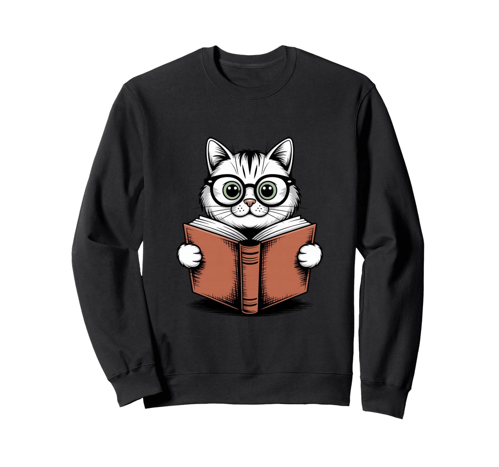 Cat Reading Book Nerd Kitty Bookworm Sweatshirt - Novelty Apparel Men Women - T-Shirt, Sweatshirt, Hoodie