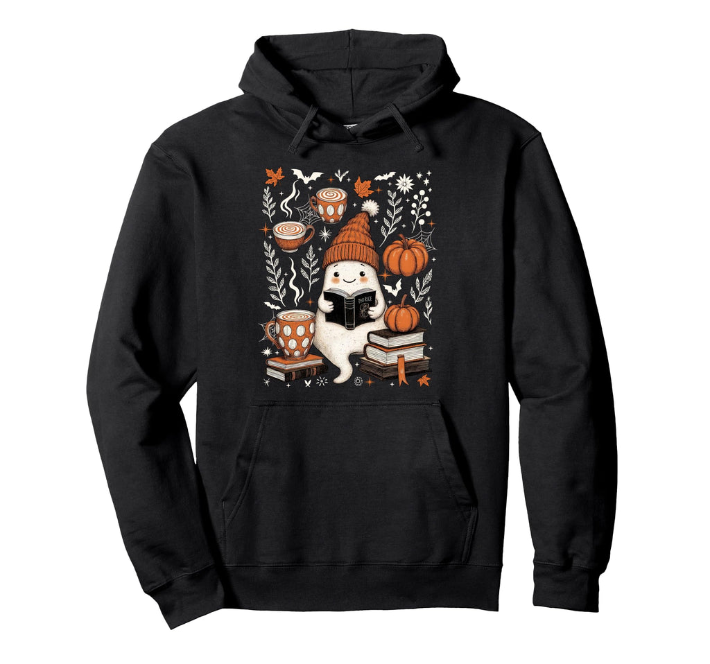 Ghost Reading Book Coffee Pumpkins Hoodie - Streetwear Style for Adults - T-Shirt, Sweatshirt, Hoodie