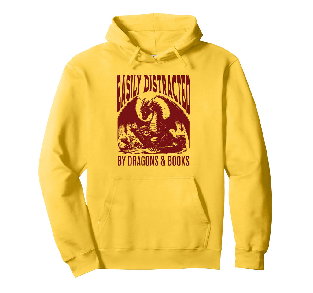 Easily Distracted Dragon And Books Hoodie - Graphic Print Unisex - T-Shirt, Sweatshirt, Hoodie