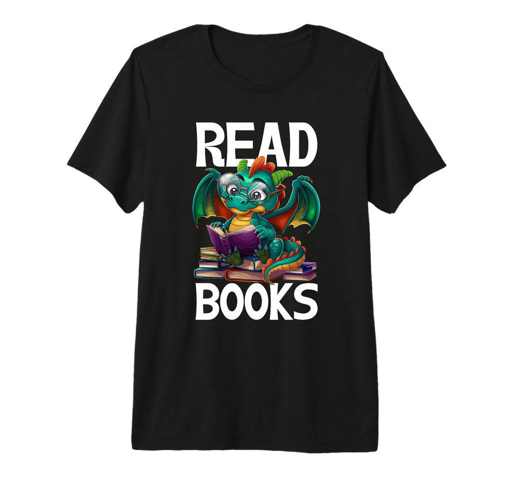 Dragon Reading Read Books Dragon T-Shirt - Fun Novelty Design for Adults - T-Shirt, Sweatshirt, Hoodie
