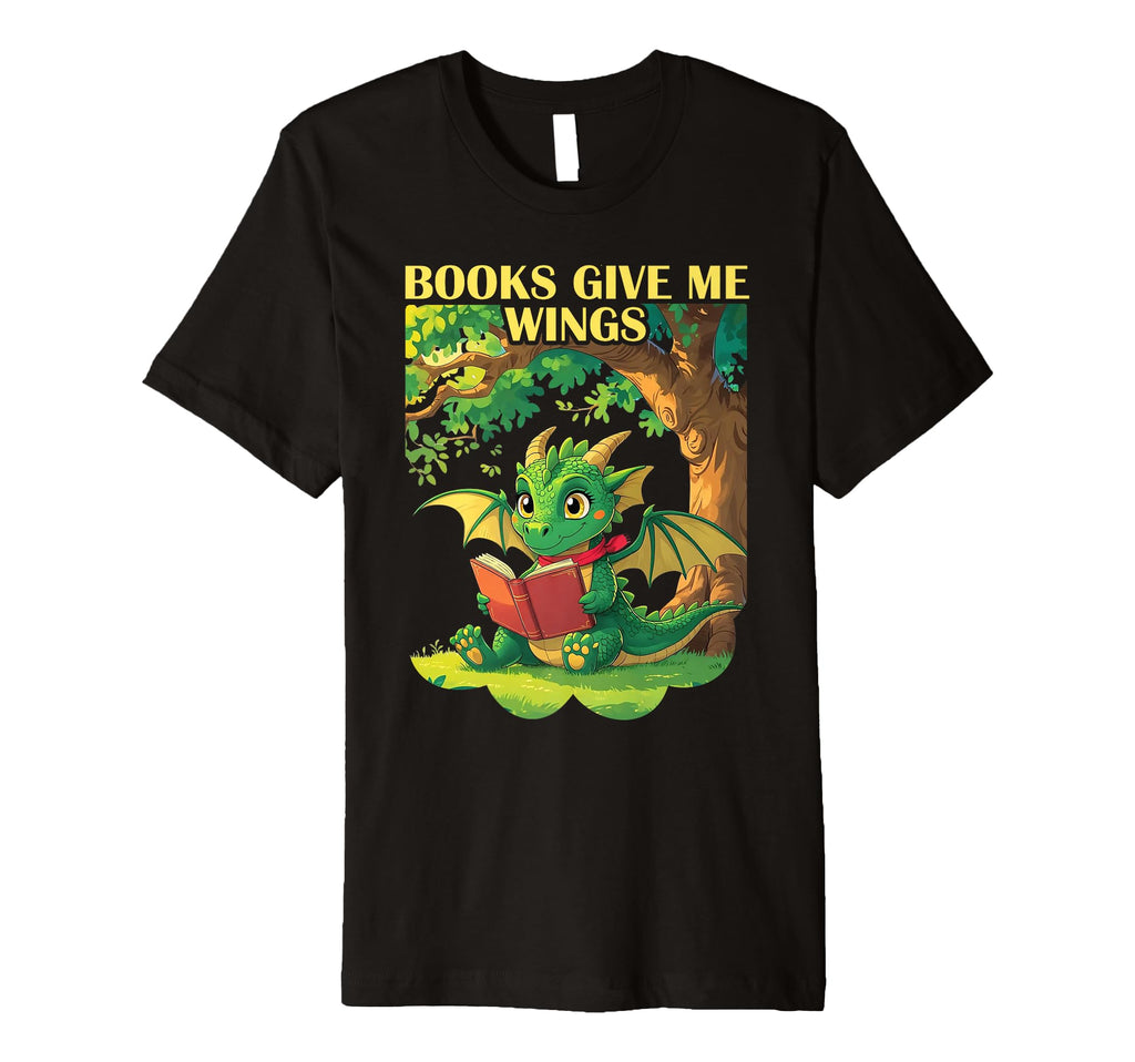Reading Dragon Books Give Me Wings T-Shirt - Aesthetic Graphic for Adults - T-Shirt, Sweatshirt, Hoodie