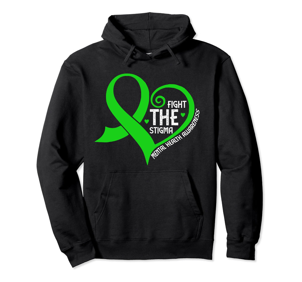 Fight Stigma Heart Green Ribbon Mental Hoodie - Aesthetic Graphic Unisex - T-Shirt, Sweatshirt, Hoodie