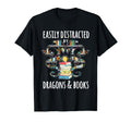 Easily Distracted Dragon And Books Nerds T-Shirt - Custom Art Print Unisex - T-Shirt, Sweatshirt, Hoodie