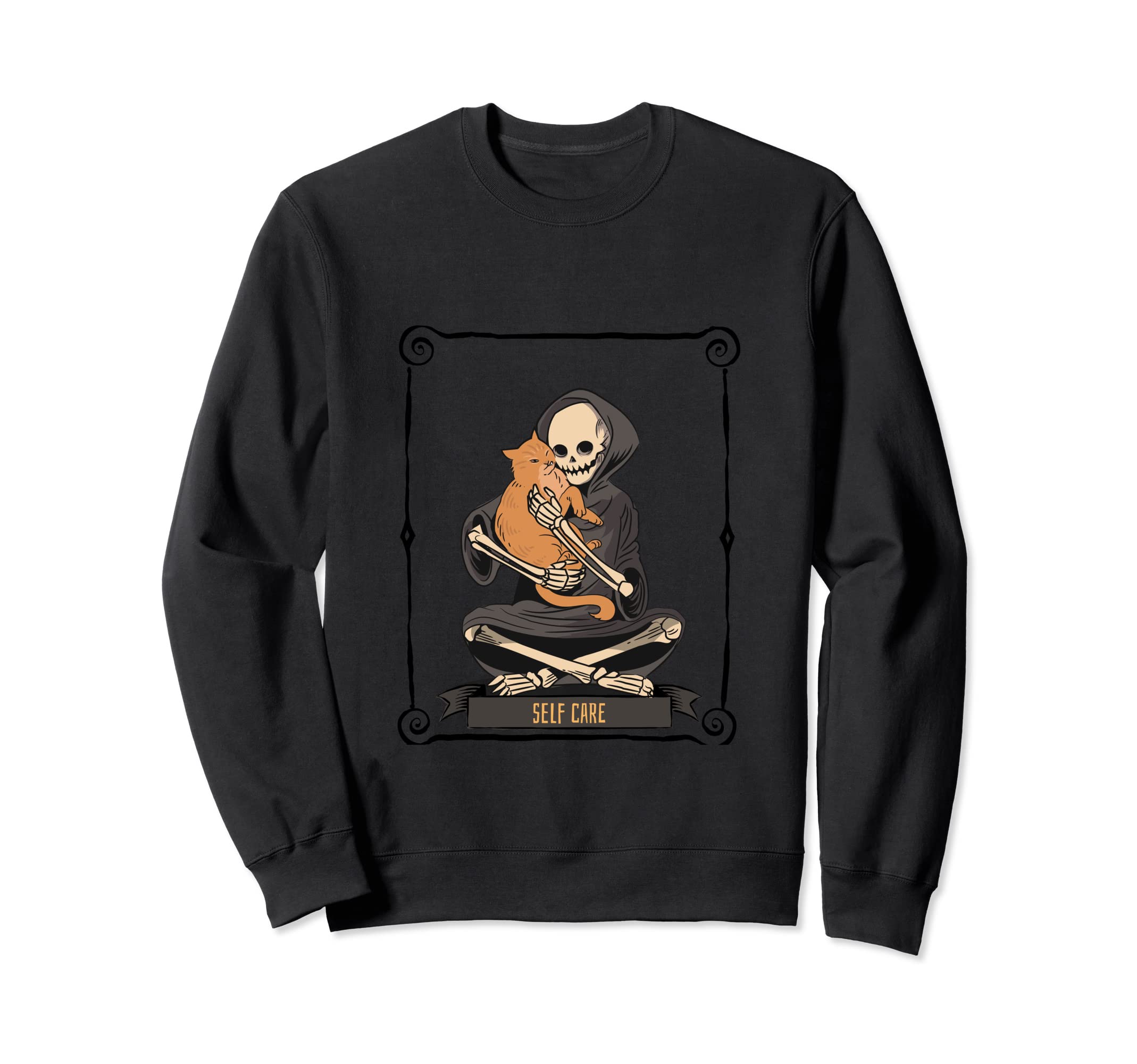 Skeleton Self Care Cuddling Cat Sweatshirt - Minimalist Print Unisex - T-Shirt, Sweatshirt, Hoodie