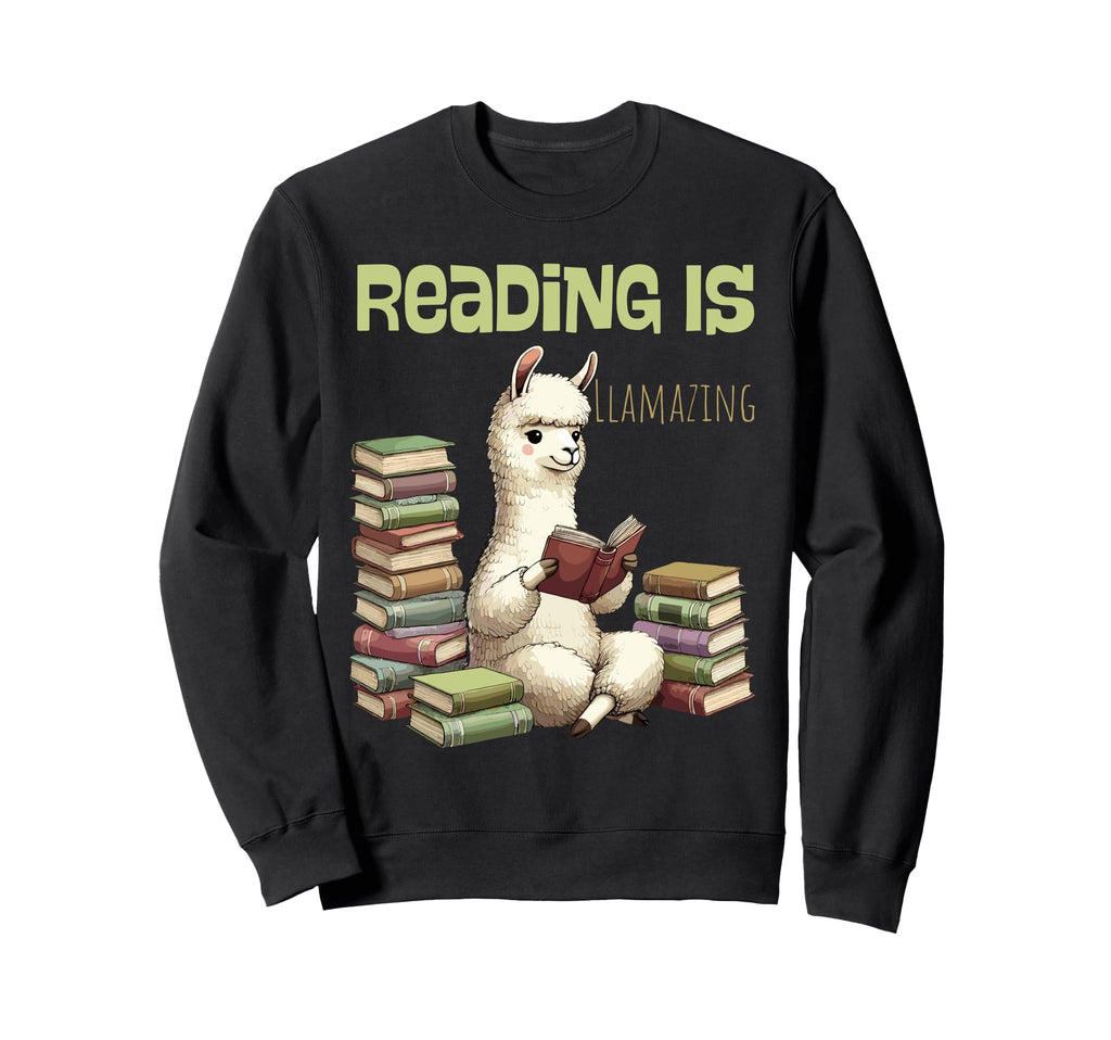 Llama Reading Book Reader Bookworm Sweatshirt - Trendy Graphic Unisex - T-Shirt, Sweatshirt, Hoodie
