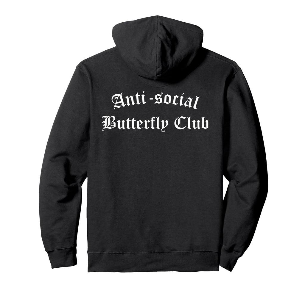 Anti Social Butterfly Club Hoodie - Fun Novelty Design Men Women - T-Shirt, Sweatshirt, Hoodie