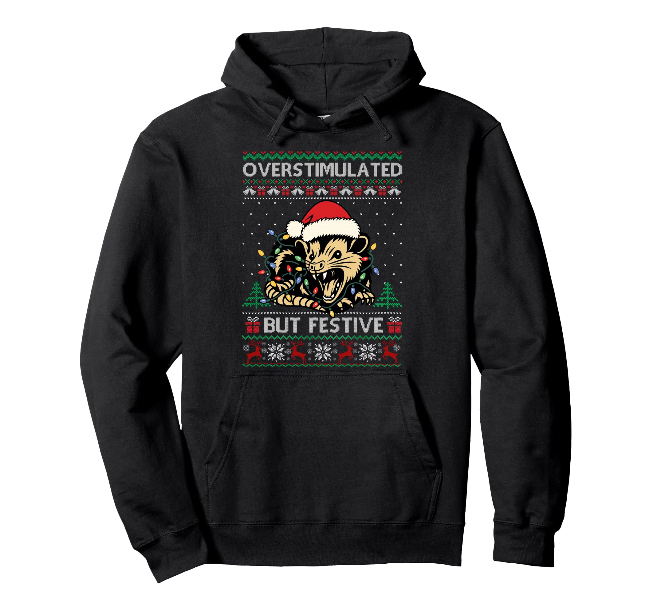 Overstimulated But Festive Possum Hoodie - Aesthetic Graphic for Adults - T-Shirt, Sweatshirt, Hoodie