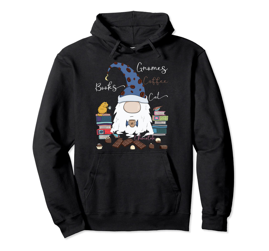Gnomes Coffee Books Cat Chocolate Gnome Hoodie - Unique Graphic Unisex - T-Shirt, Sweatshirt, Hoodie