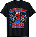 Swinging Into 3 Year Old Boy Funny 3rd Spider Birthday Party T-Shirt Unisex T-shirt, Sweatshirt, Hoodie, Long Sleeve Tee - T-Shirt, Sweatshirt, Hoodie