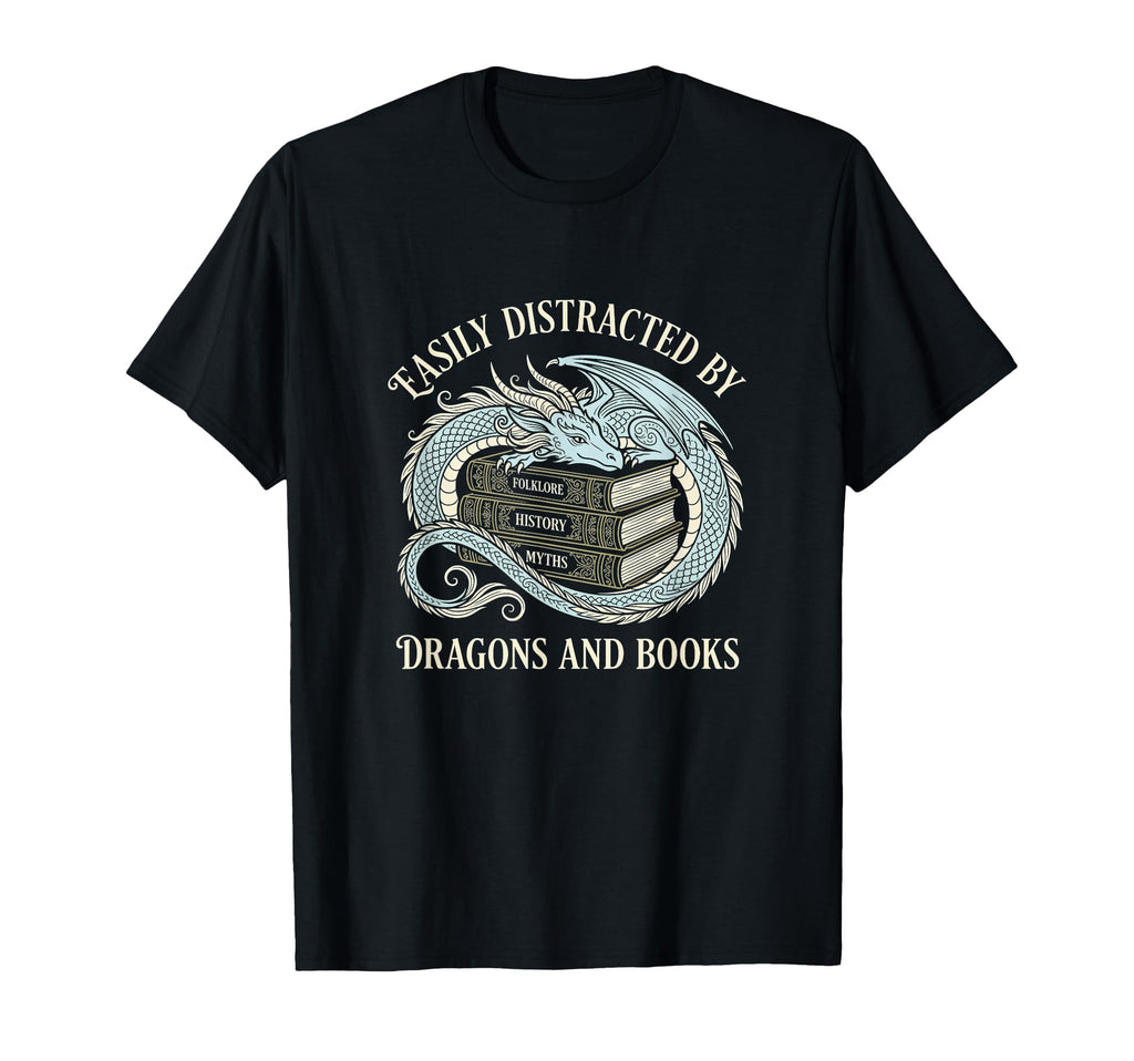 Easily Distracted Dragons And Books T-Shirt - Novelty Apparel Men Women - T-Shirt, Sweatshirt, Hoodie