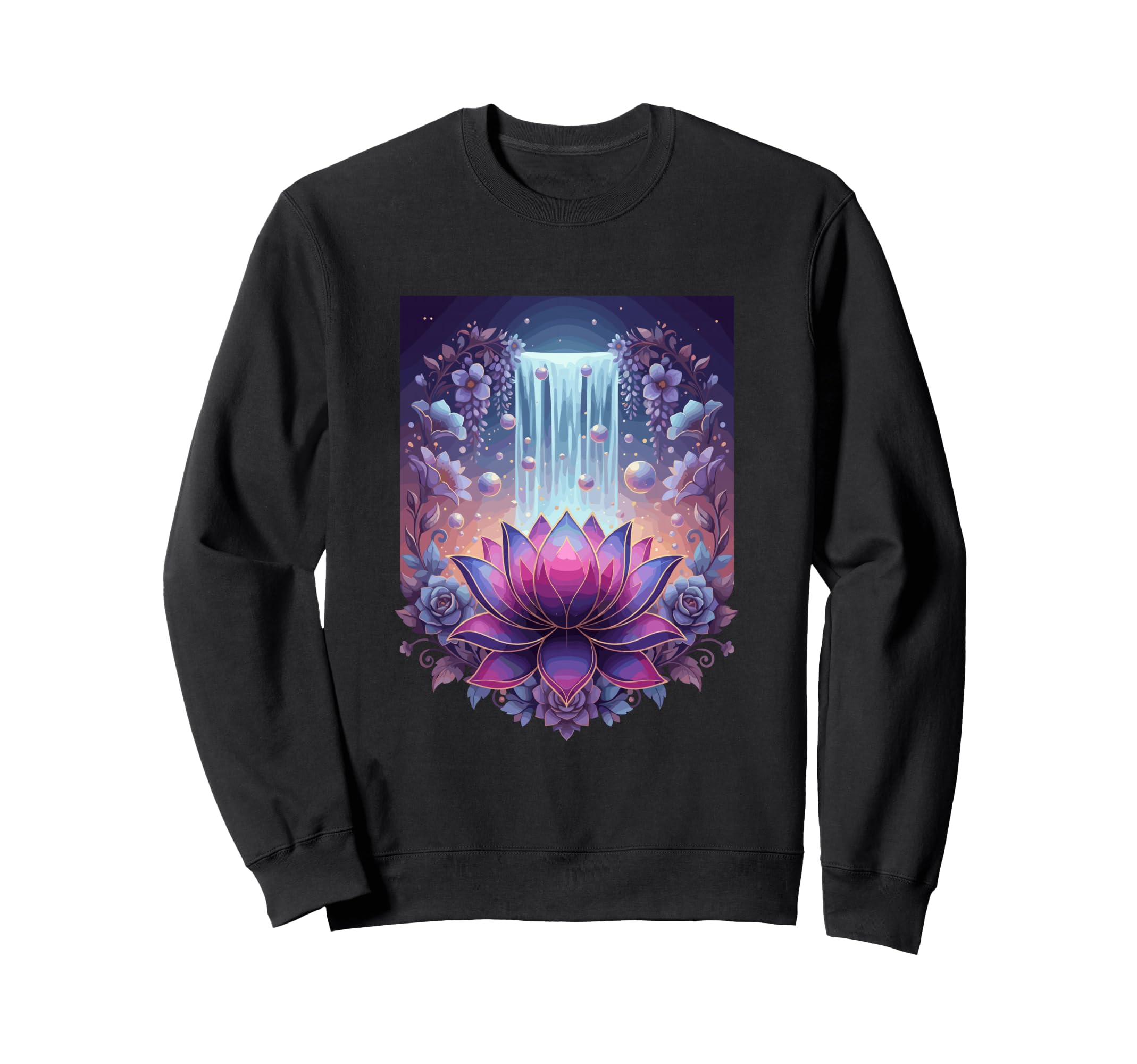 Mystic Lotus Waterfall Cosmic Zen Sweatshirt - Trendy Graphic Men Women - T-Shirt, Sweatshirt, Hoodie