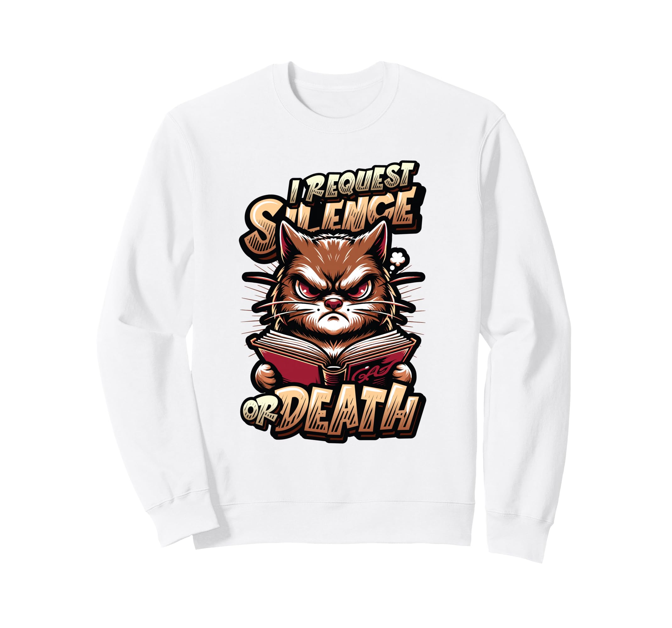 Cat Reading Book Requests Silence Sweatshirt - Minimalist Print for Adults - T-Shirt, Sweatshirt, Hoodie