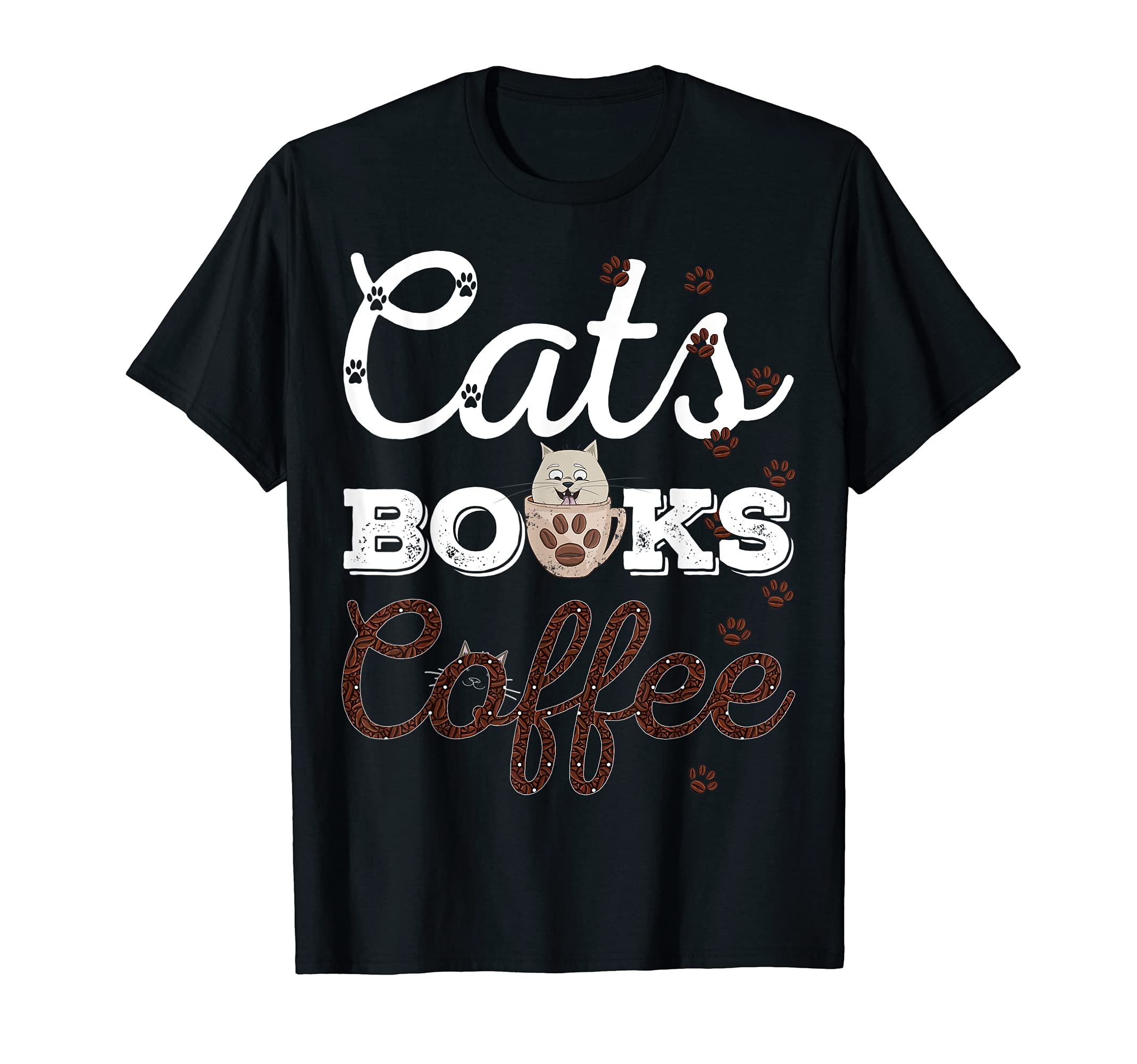 Cats Books Coffee Funny Cat Book T-Shirt - Novelty Apparel Men Women - T-Shirt, Sweatshirt, Hoodie