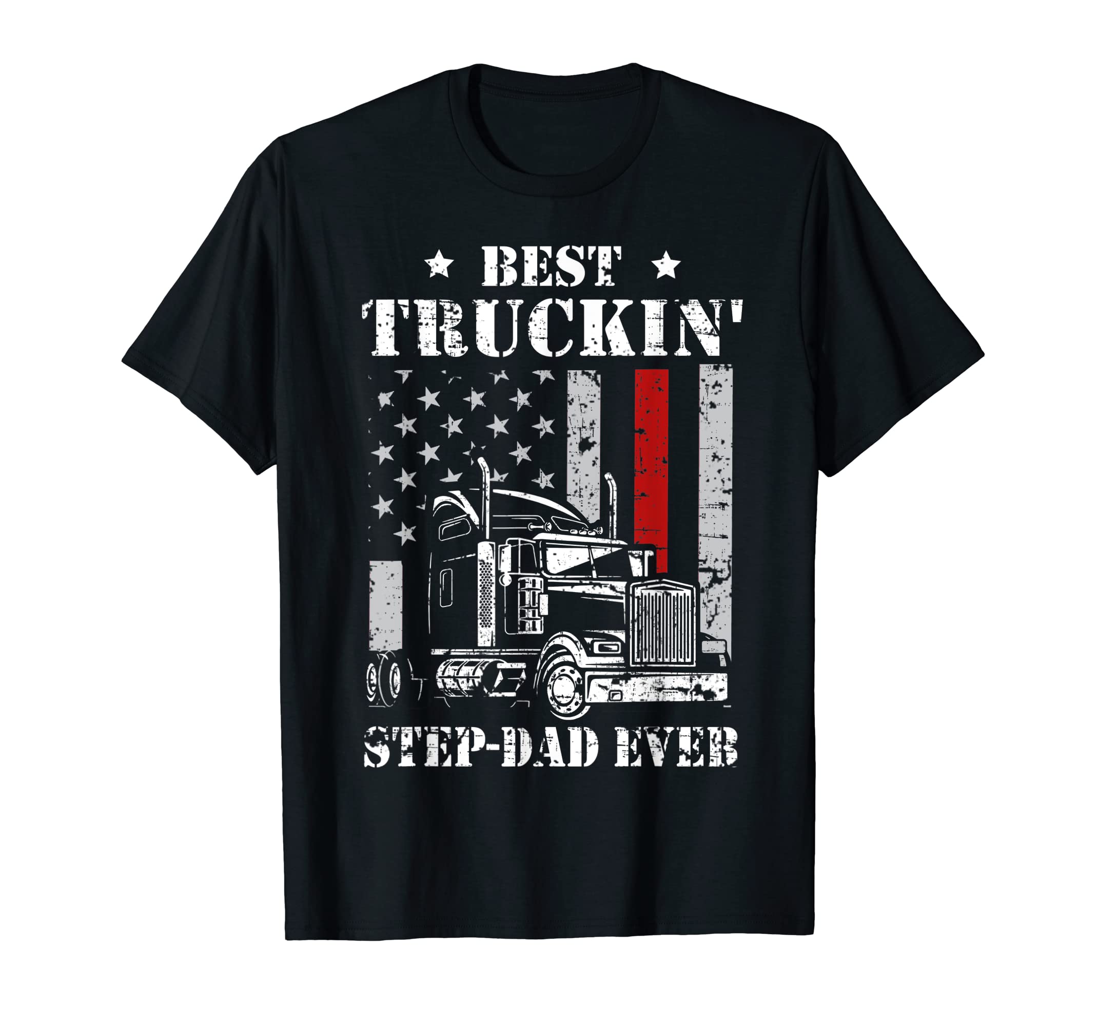 Mens Best Truckin Step Dad Ever Flag T-Shirt - Graphic Print for Adults - T-Shirt, Sweatshirt, Hoodie