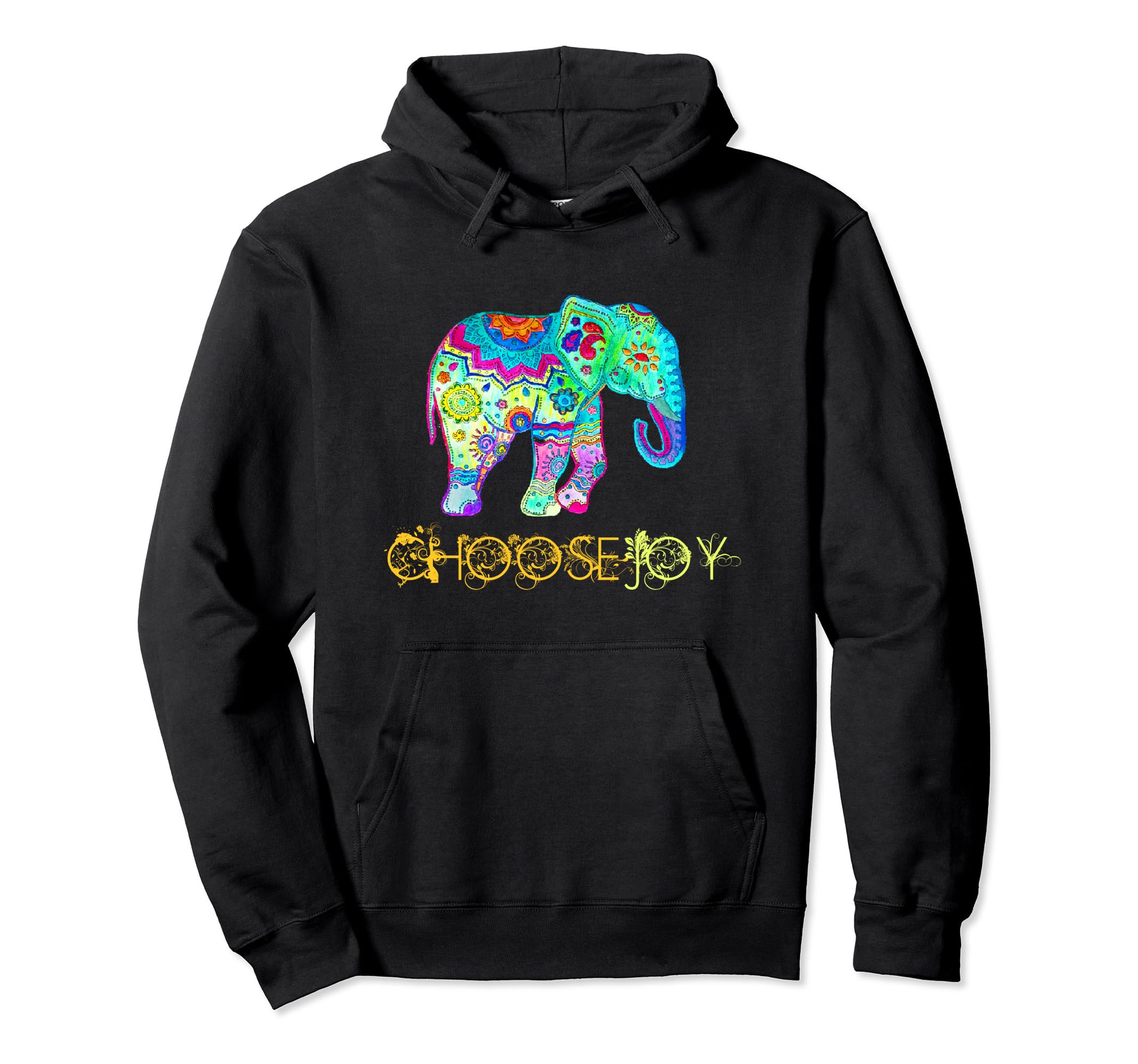 Choose Joy Elephant Mandala Inspirational Hoodie - Graphic Print Unisex - T-Shirt, Sweatshirt, Hoodie