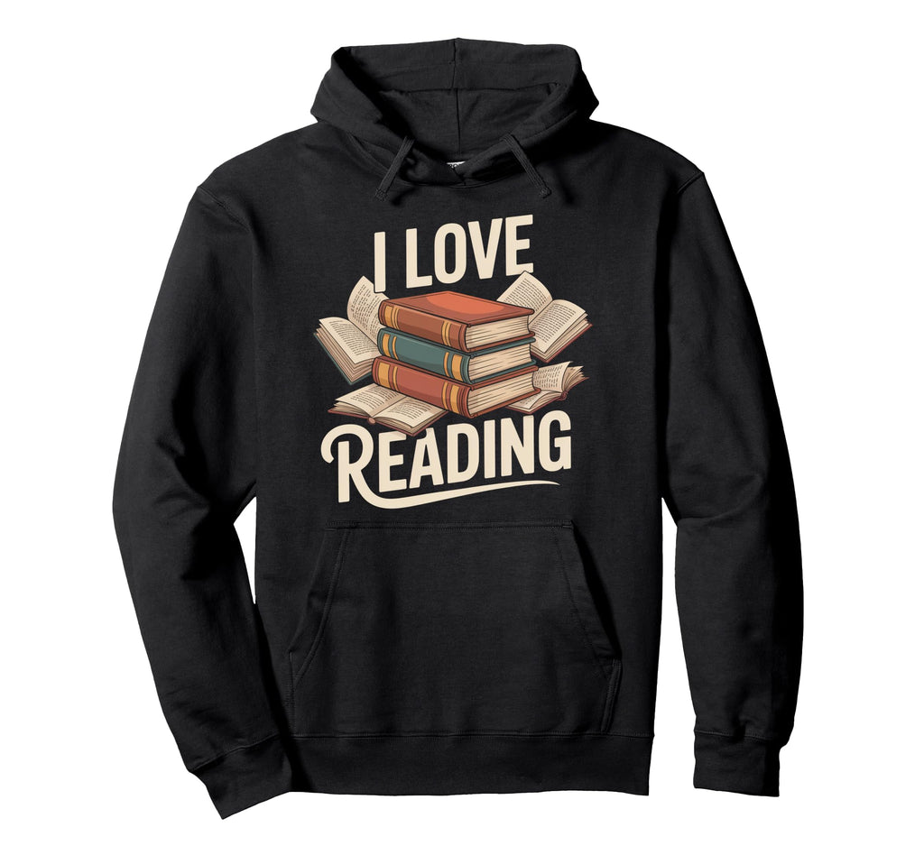I Love Reading Book Lover Bibliophile Hoodie - Minimalist Print for Adults - T-Shirt, Sweatshirt, Hoodie