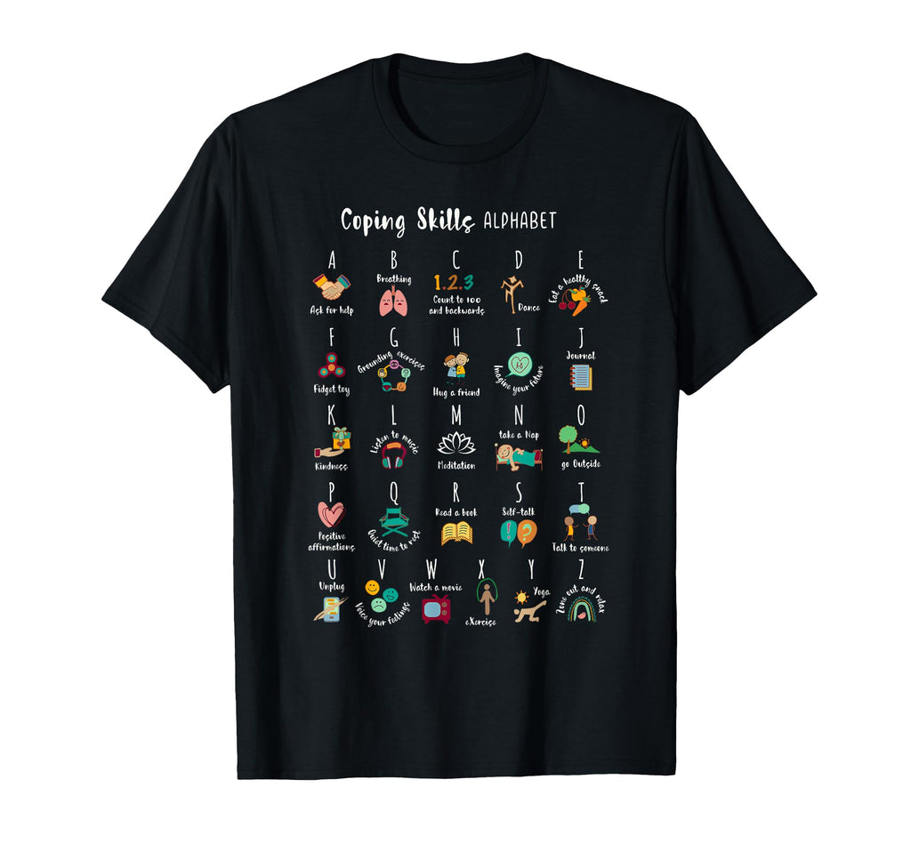 Abc Coping Skills Alphabet Self Care T-Shirt - Minimalist Print Unisex - T-Shirt, Sweatshirt, Hoodie