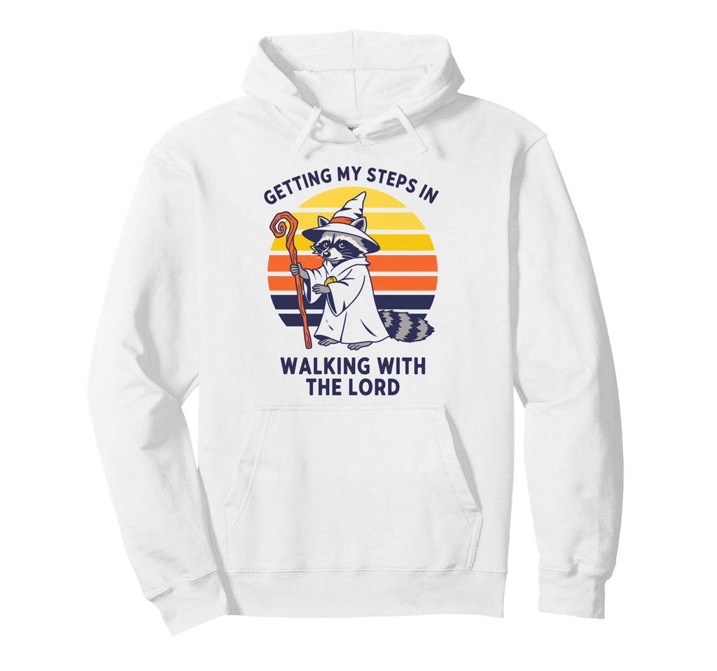 Getting My Steps Walking Lord Raccoon Hoodie - Aesthetic Graphic Unisex - T-Shirt, Sweatshirt, Hoodie