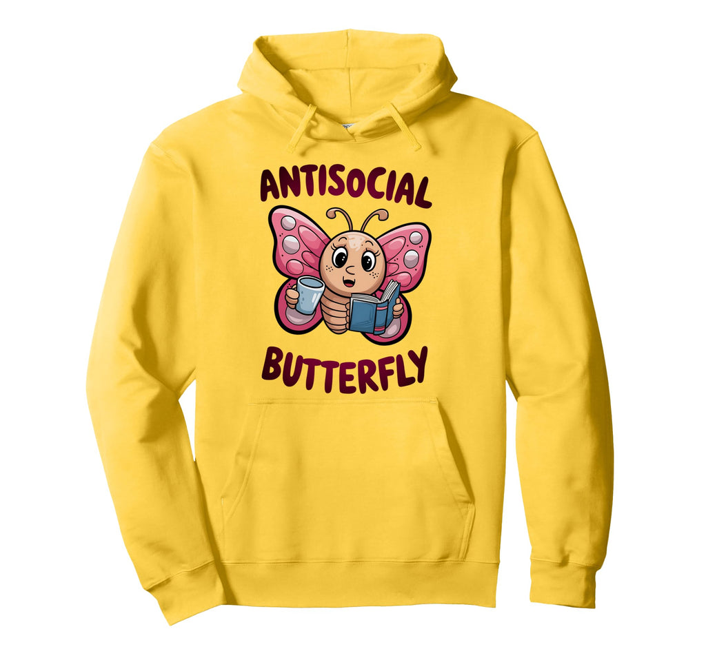 Groovy Anti Social Butterfly Ironic Hoodie - Unique Graphic for Adults - T-Shirt, Sweatshirt, Hoodie