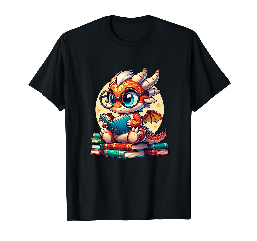 Dragon Reading Book Lover Bookworm T-Shirt - Minimalist Print for Adults - T-Shirt, Sweatshirt, Hoodie