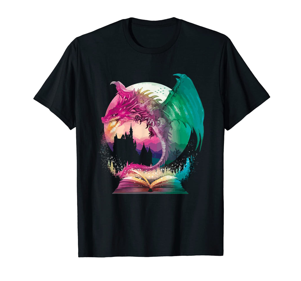 Fantasy Bookworm Book Dragon Reader T-Shirt - Custom Art Print Men Women - T-Shirt, Sweatshirt, Hoodie