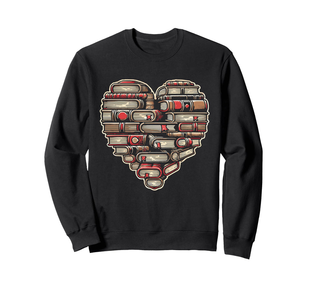 Heart Bookshelf Library Book Sweatshirt - Fun Novelty Design Men Women - T-Shirt, Sweatshirt, Hoodie