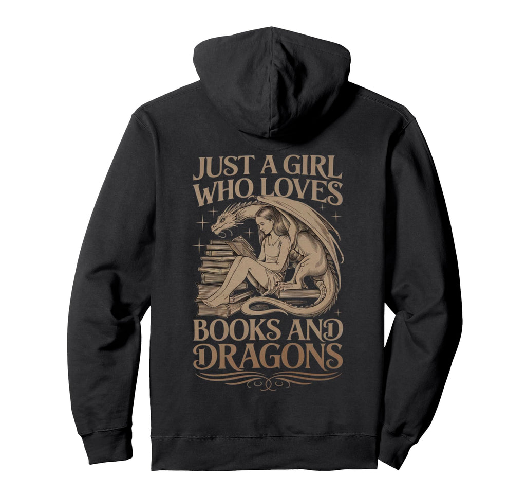 Fantasy Dragon Bookworm Reading Books Hoodie - Custom Art Print for Adults - T-Shirt, Sweatshirt, Hoodie