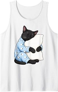 Black Cat Sleeping in Cute Pajamas Sleep Tank Top Unisex T-shirt, Sweatshirt, Hoodie, Long Sleeve Tee - T-Shirt, Sweatshirt, Hoodie