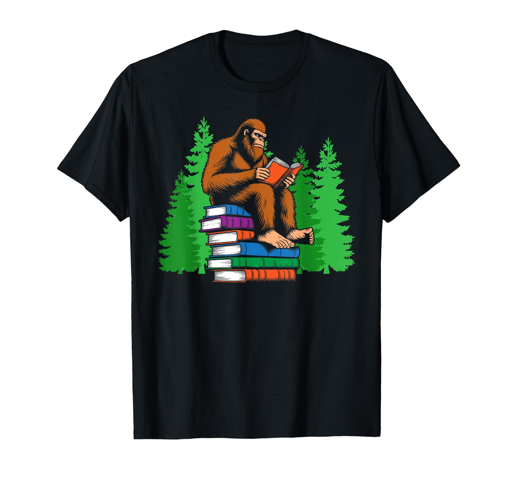 Bigfoot Reading Books Sasquatch T-Shirt - Casual Everyday Wear Unisex - T-Shirt, Sweatshirt, Hoodie