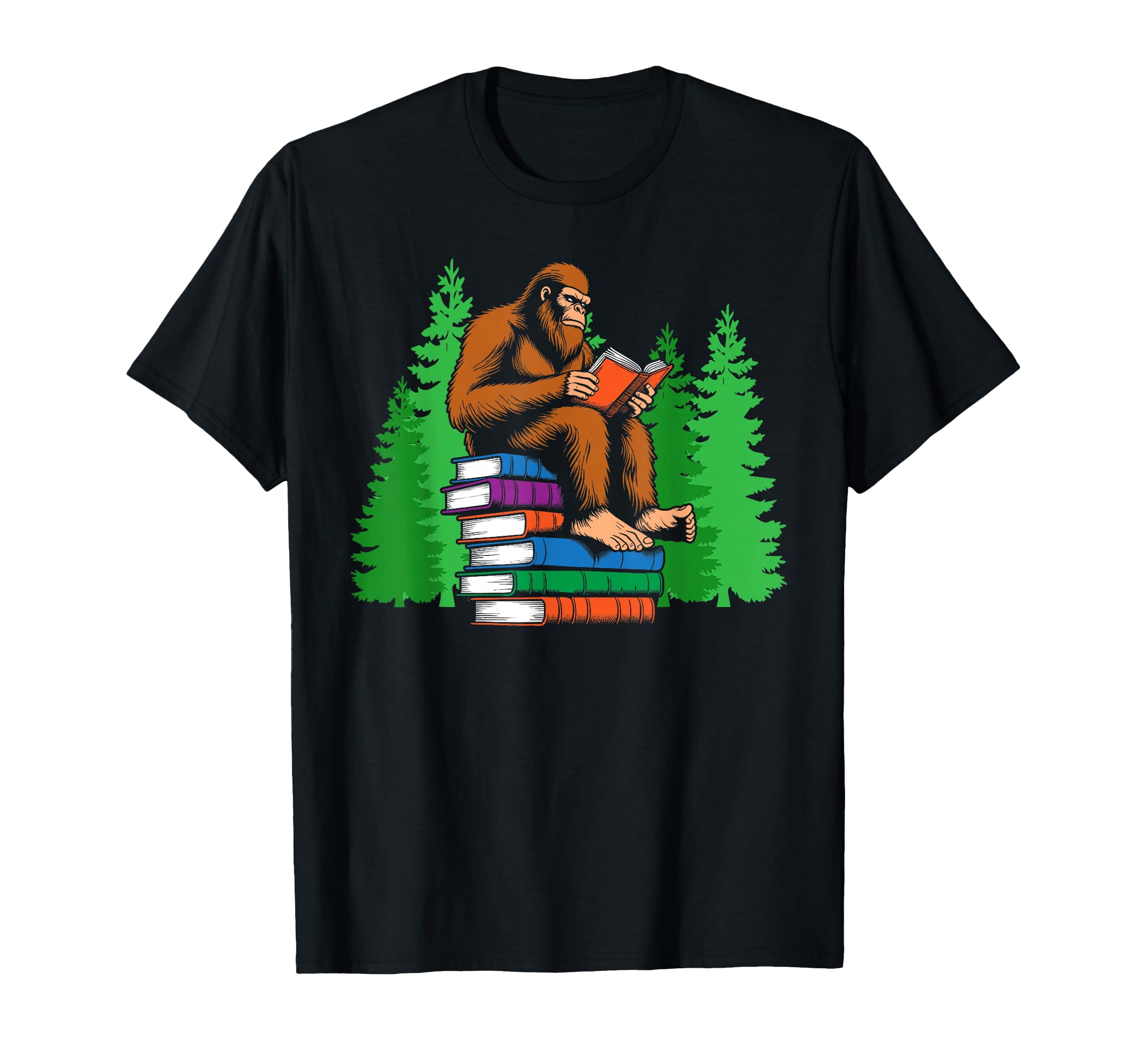 Bigfoot Reading Books Sasquatch T-Shirt - Casual Everyday Wear Unisex - T-Shirt, Sweatshirt, Hoodie