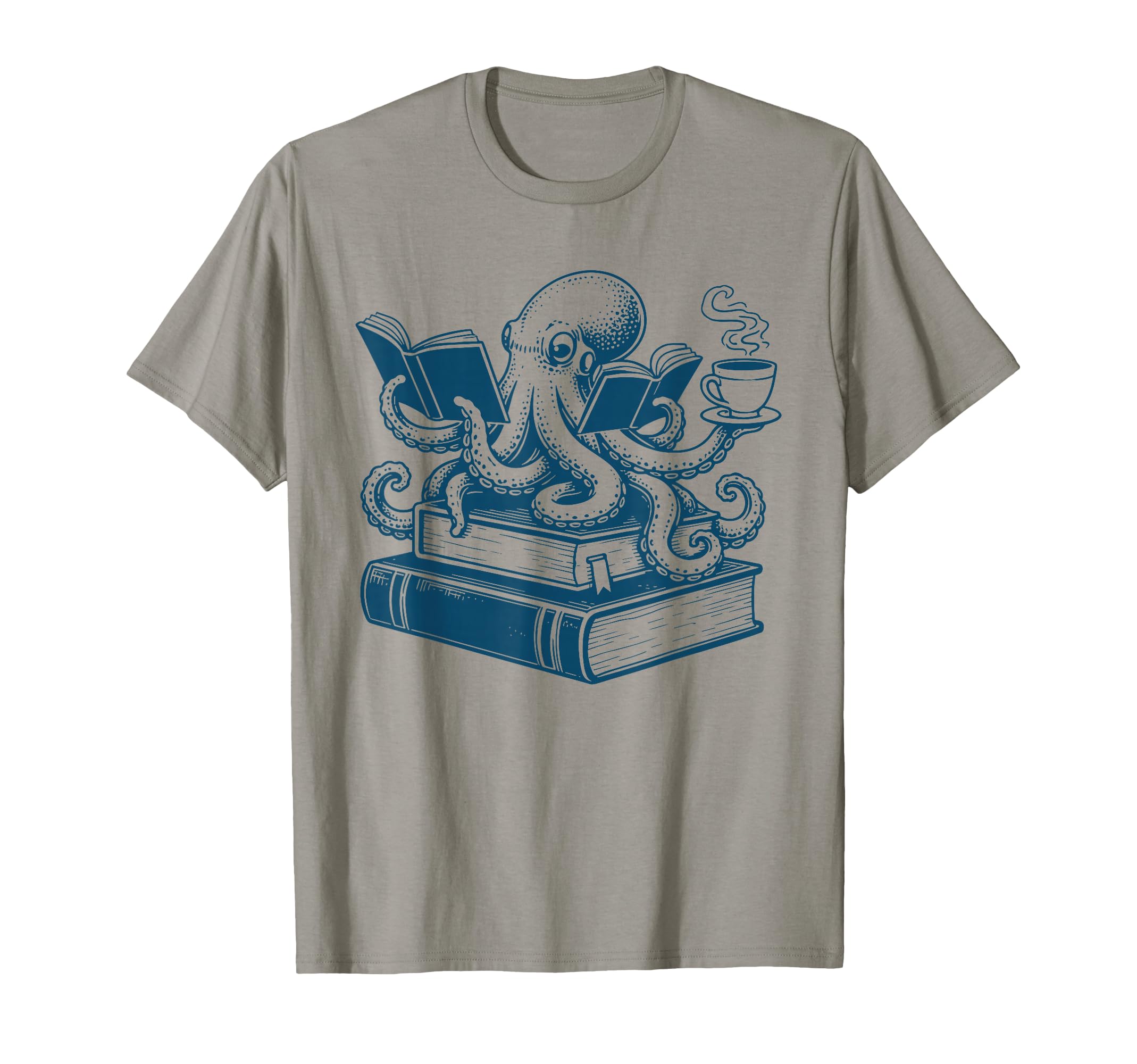 Octopus Reading Books Librarian And Coffee T-Shirt - Unique Graphic Unisex - T-Shirt, Sweatshirt, Hoodie