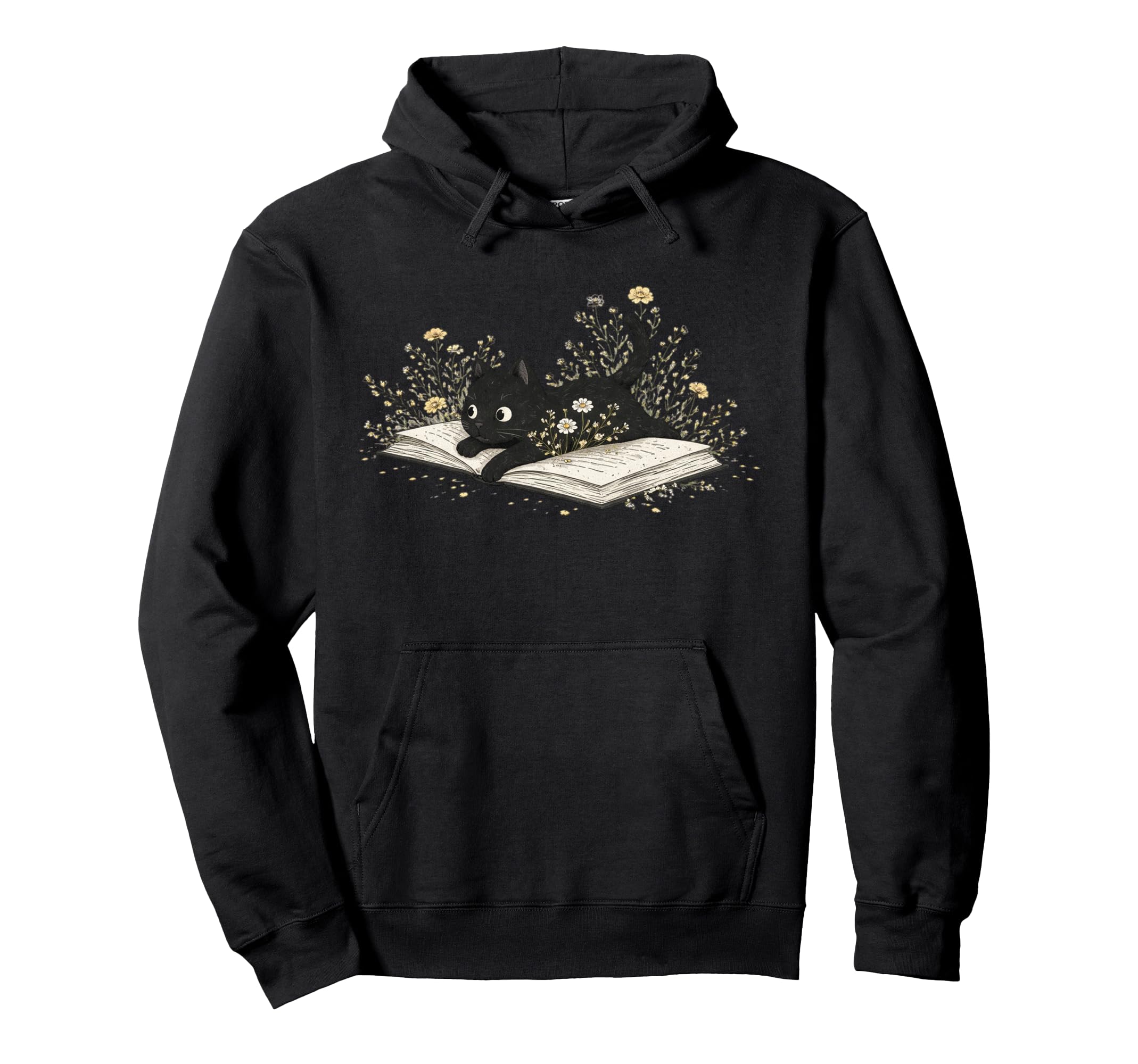 Black Cat Reading Book Lover Hoodie - Fun Novelty Design Men Women - T-Shirt, Sweatshirt, Hoodie