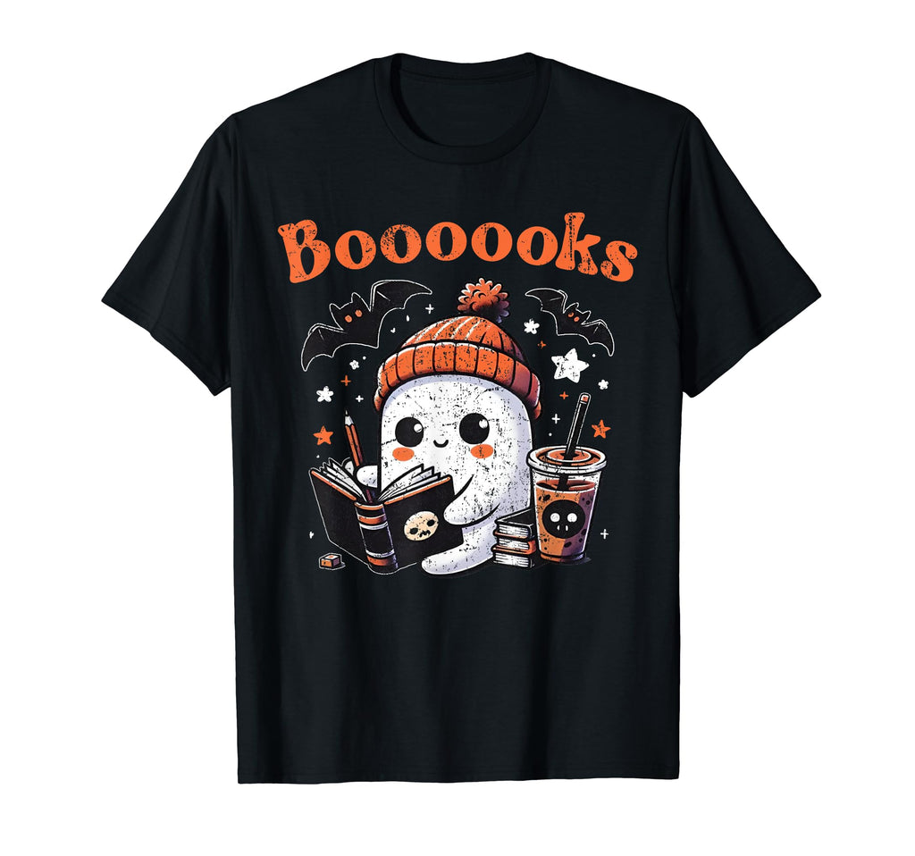 Booooks Ghost Funny Halloween Book Coffee T-Shirt - Trendy Graphic Unisex - T-Shirt, Sweatshirt, Hoodie