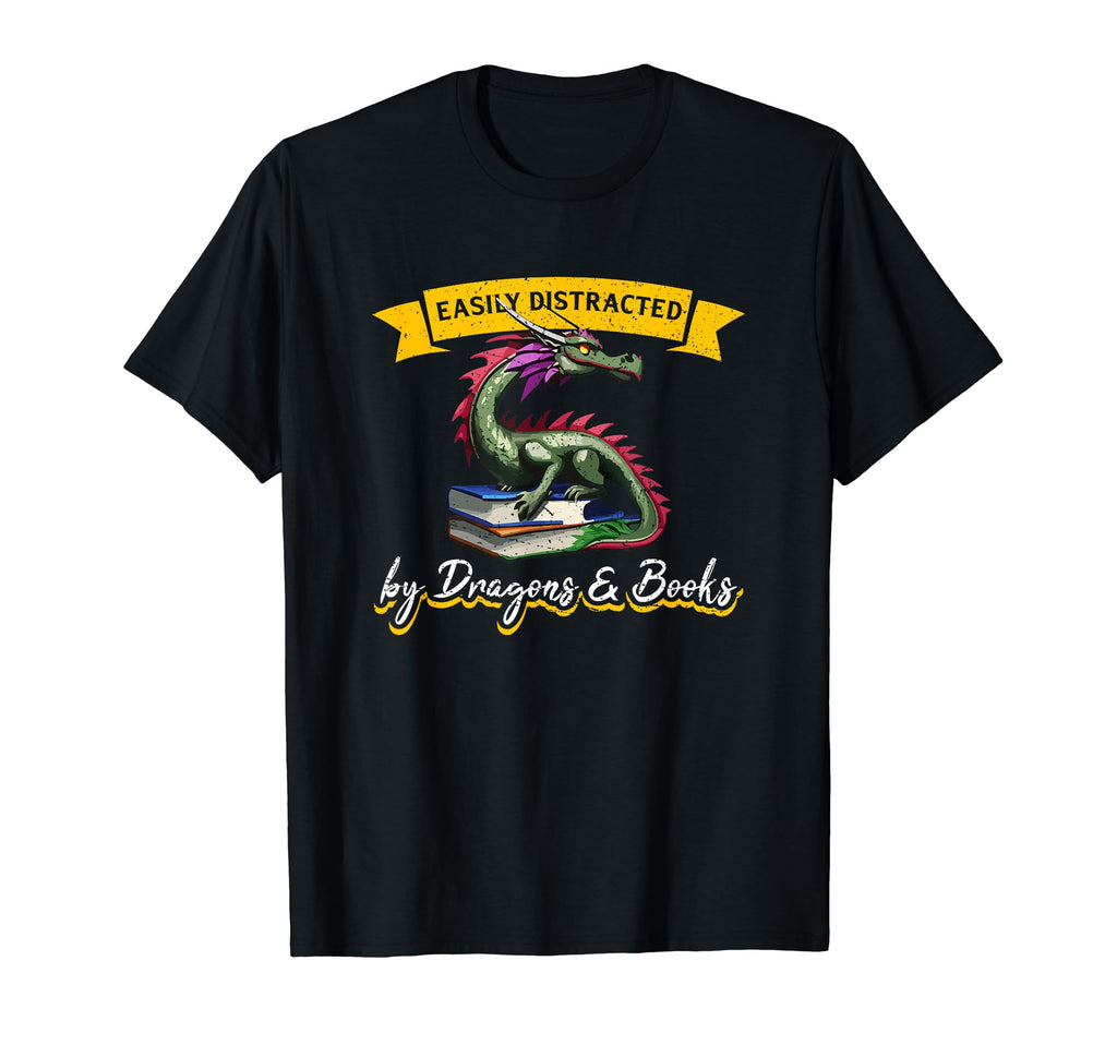 Easily Distracted Dragons And Books T-Shirt - Minimalist Print for Adults - T-Shirt, Sweatshirt, Hoodie