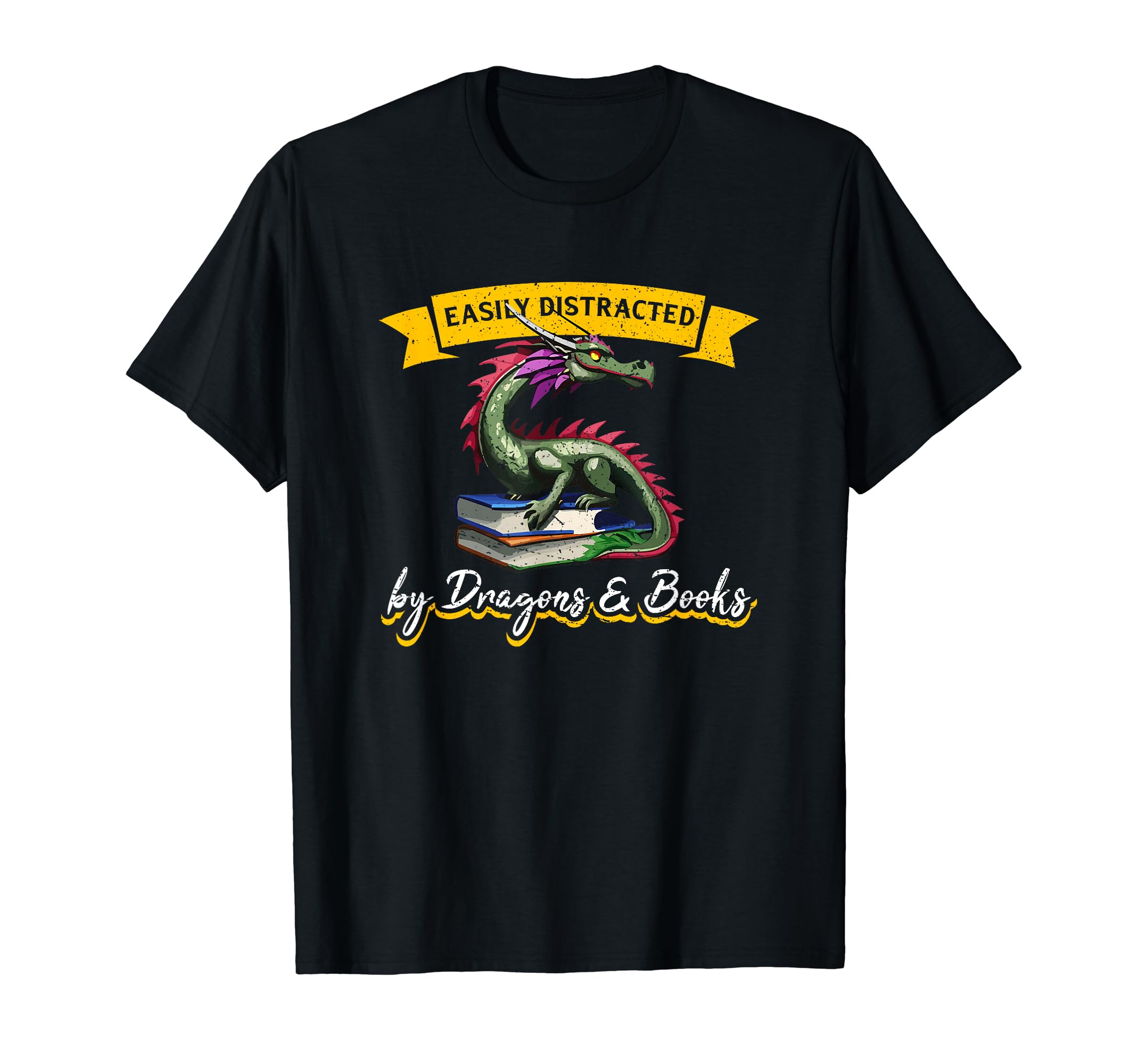 Easily Distracted Dragons And Books T-Shirt - Minimalist Print for Adults - T-Shirt, Sweatshirt, Hoodie
