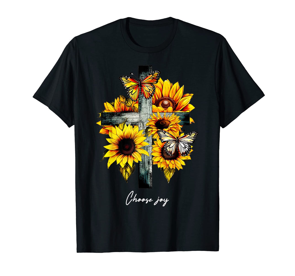 Choose Joy Cross Sunflowers Butterflies T-Shirt - Graphic Print Men Women - T-Shirt, Sweatshirt, Hoodie